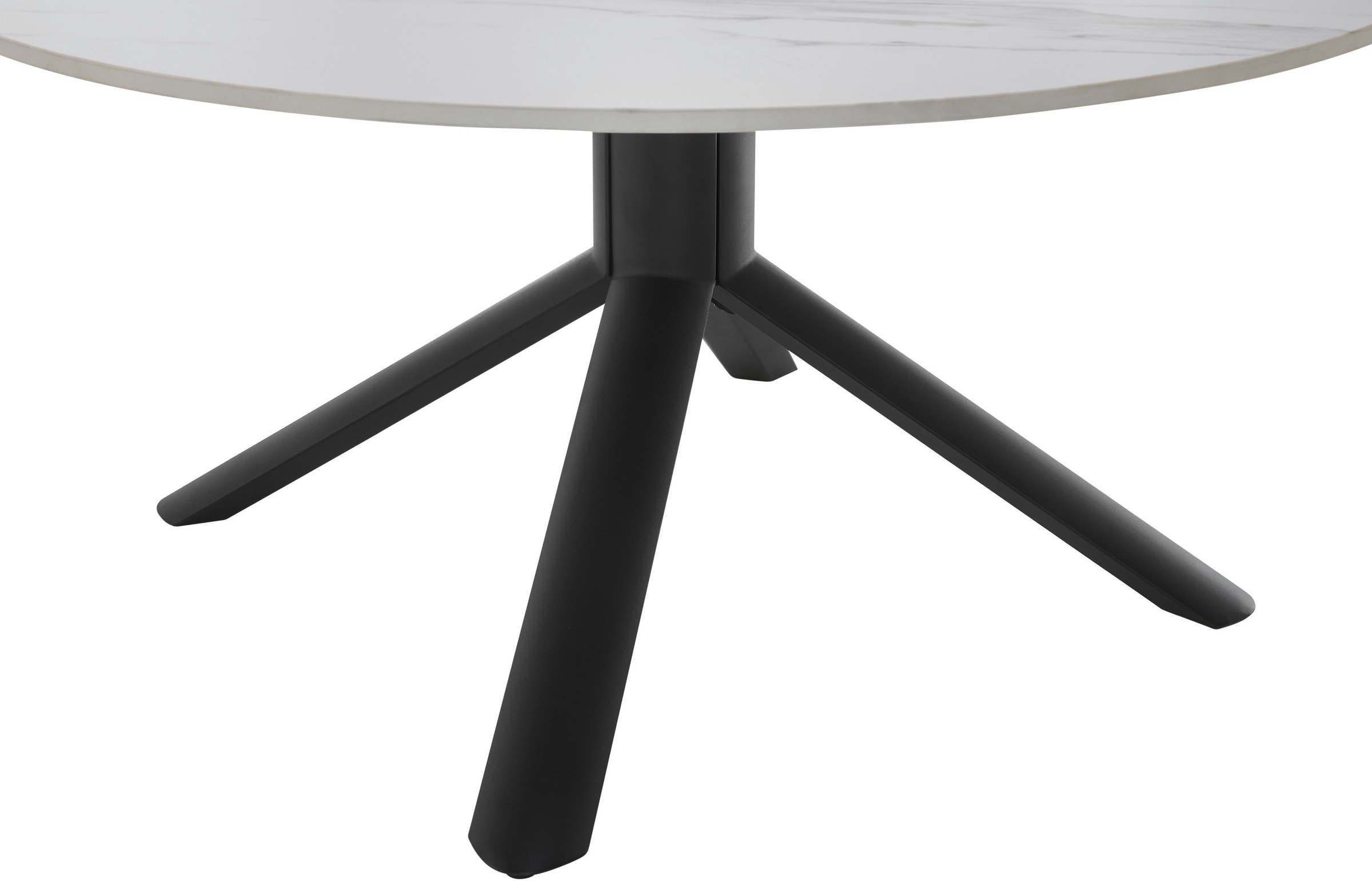 Stolkom Couchtisch »Joanna Esszimmertisch rund Keramik, Weiss marmoriert, BxH 90x45 cm«, Keramikoberfläche weiss marmoriert, 4-Fuss Gestell Schwarz matt
