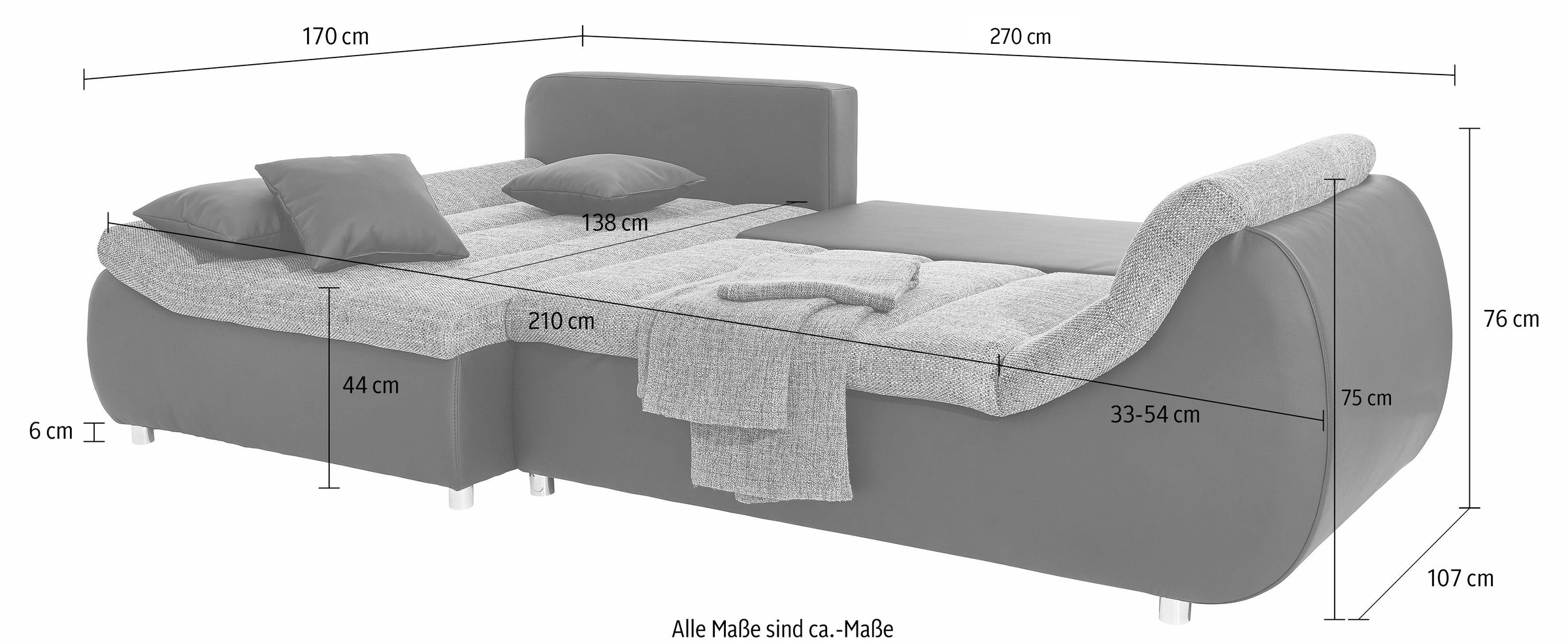 INOSIGN Ecksofa »Imola L-Form«, wahlweise mit Bettfunktion