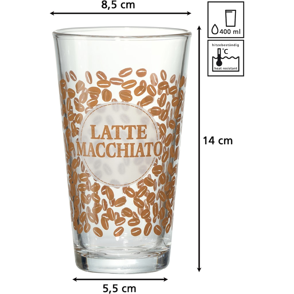 Ritzenhoff & Breker Latte-Macchiato-Glas »Happy, Coffee Beansq«, (Set, 6 tlg., 6 Latte Macchiato Gläser, je 400 ml)