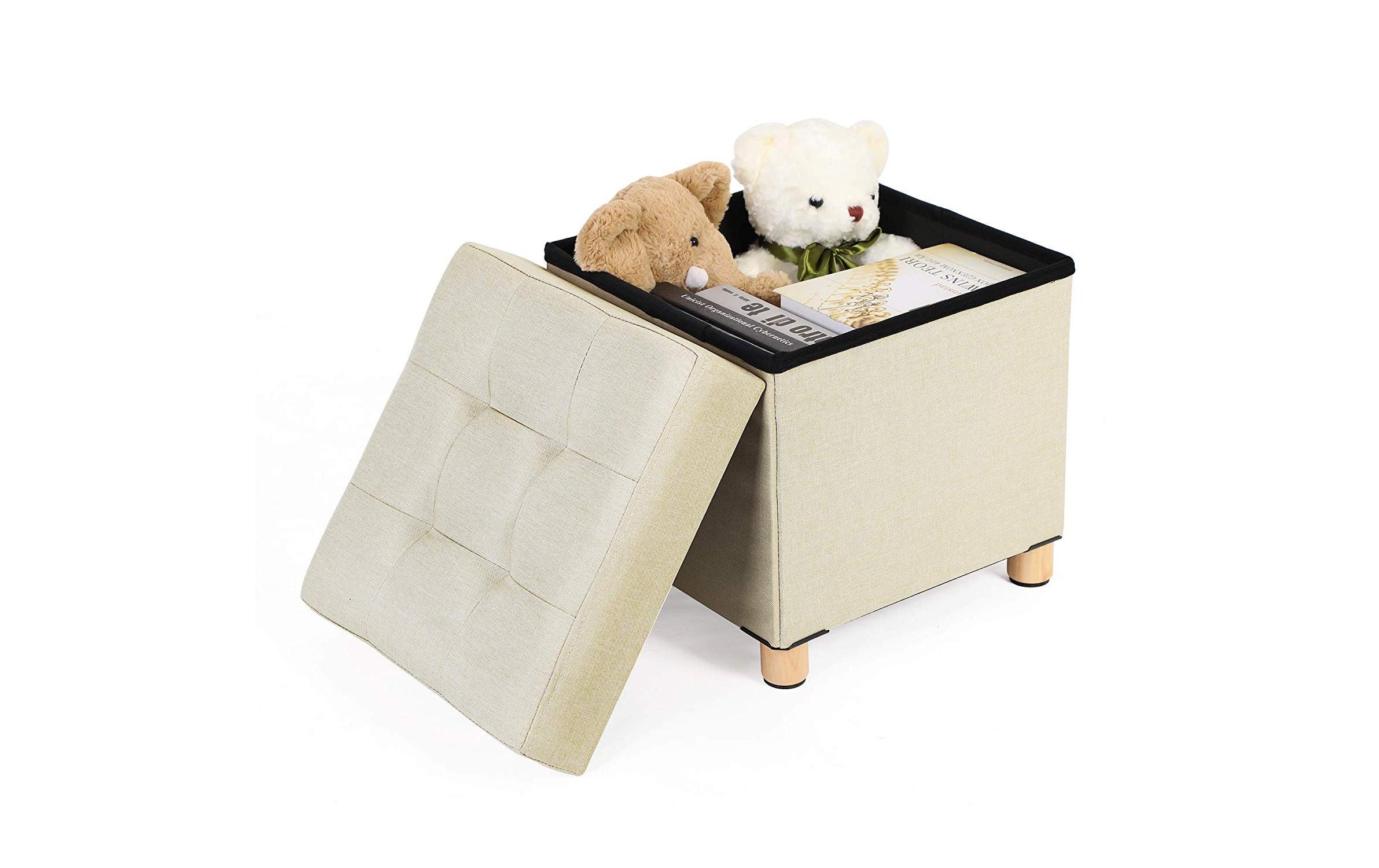 SONGMICS Hocker »mit Aufbewahrung, 38 x 40 cm, Beige«, Herkunftsland China, Holzart