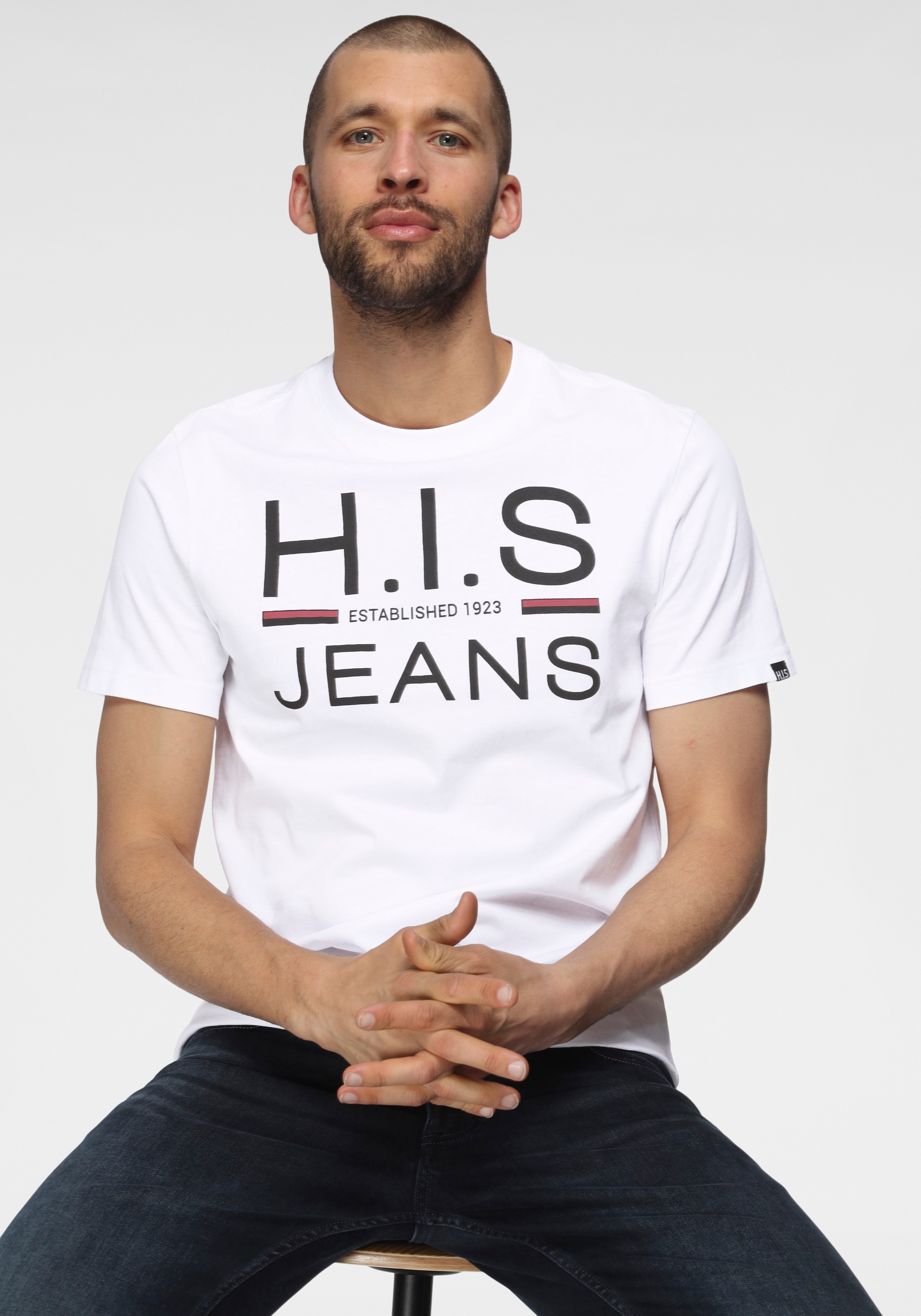 H.I.S Rundhalsshirt, (Packung, 2er-Pack), schmal geschnitten, bedrucktes Design, Rundhals, aus Baumwolle