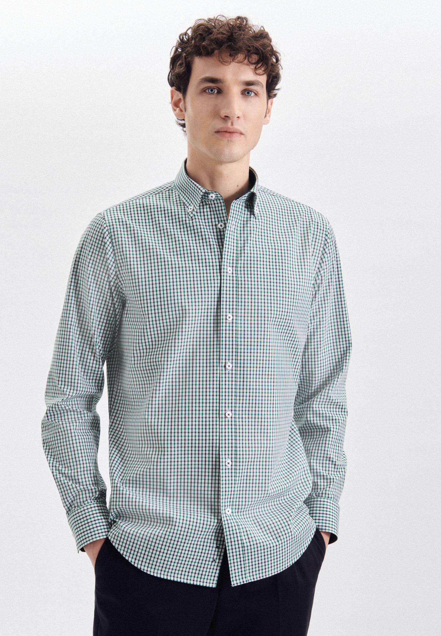 seidensticker Businesshemd »Shaped« Shaped 1/1 Button-Down-Kragen Karo