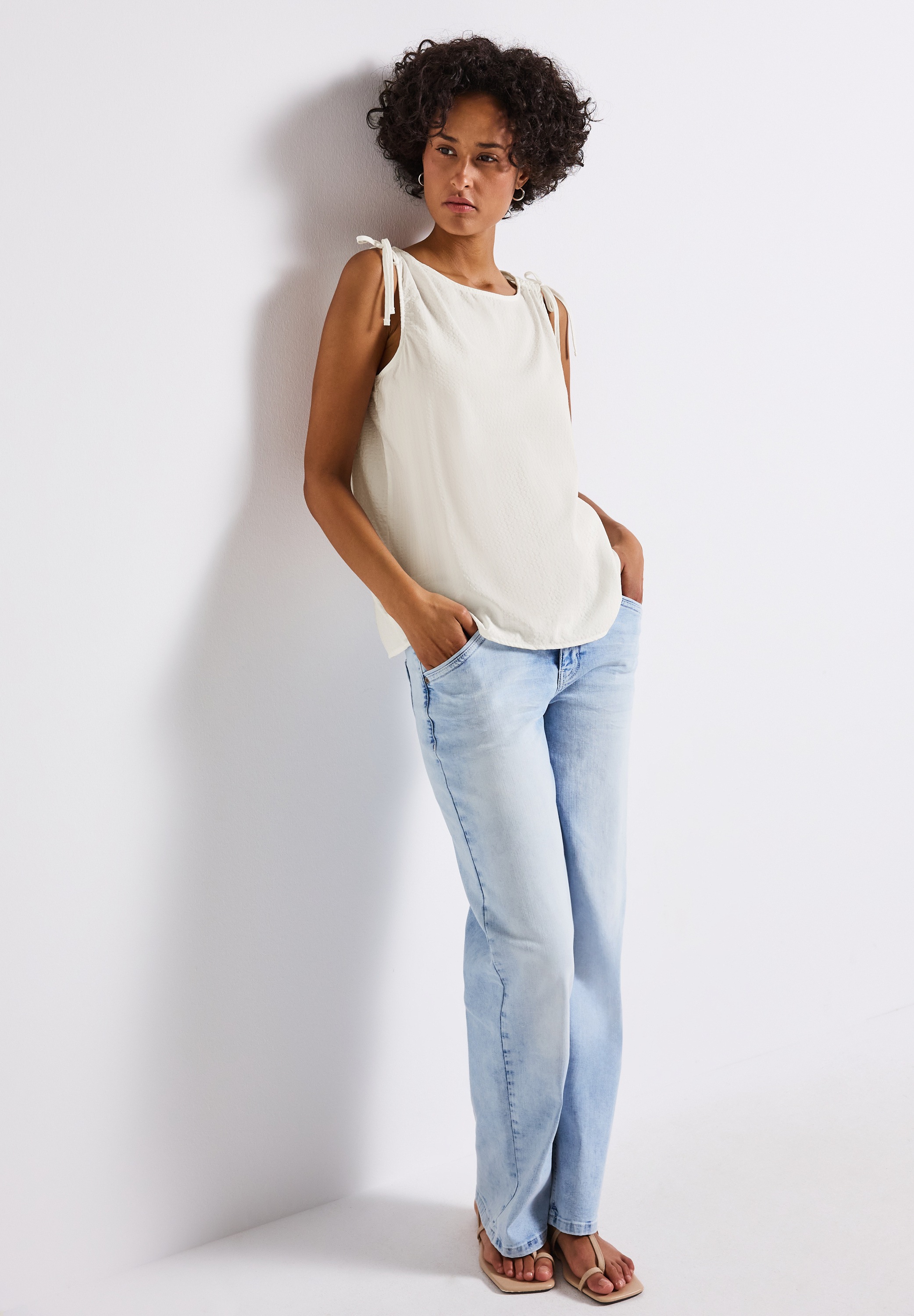 STREET ONE Blusentop, im Crinkle-Look, mit Knoten-Details