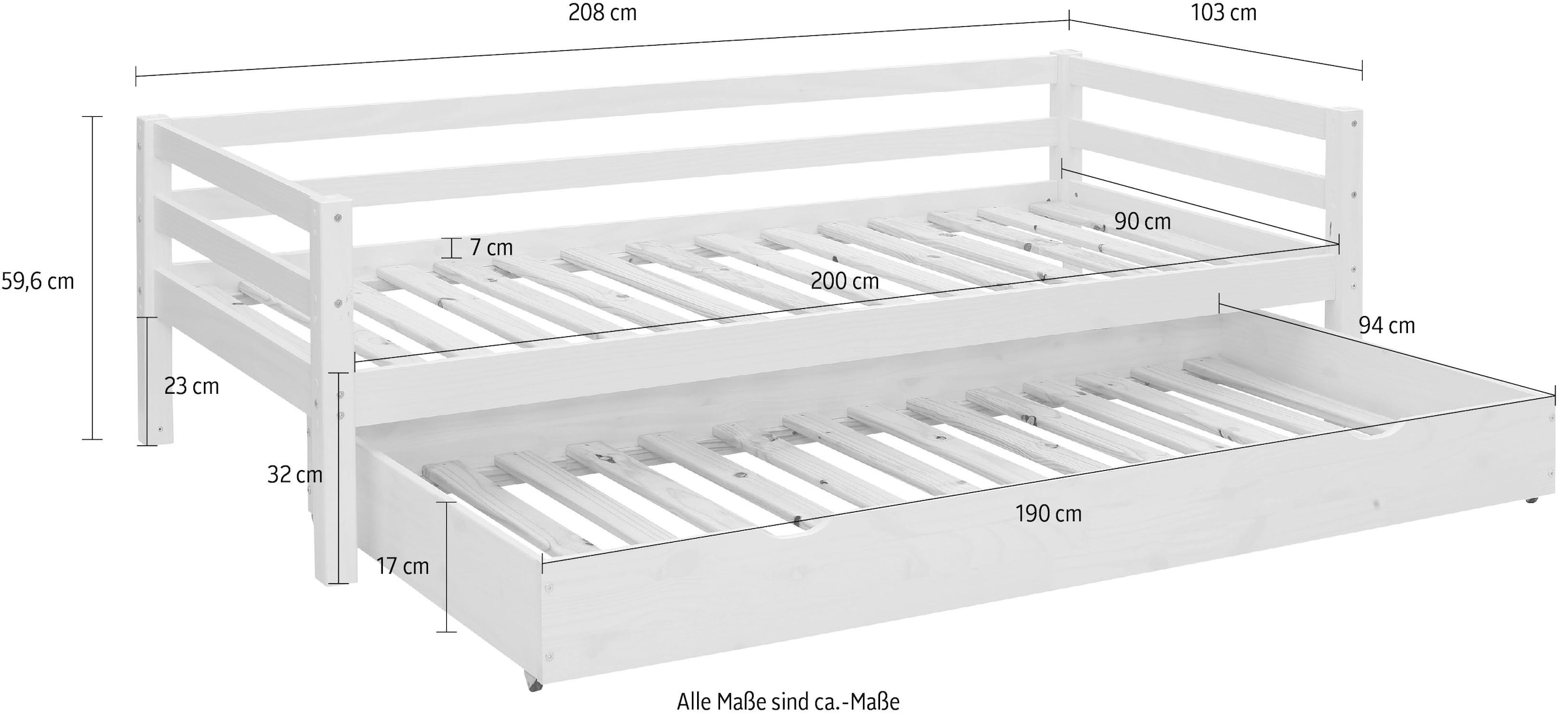 Lüttenhütt Daybett »Alpi«, mit Schubkasten aus Kiefernholz, Aussenbreite 103 cm, Kinderbett