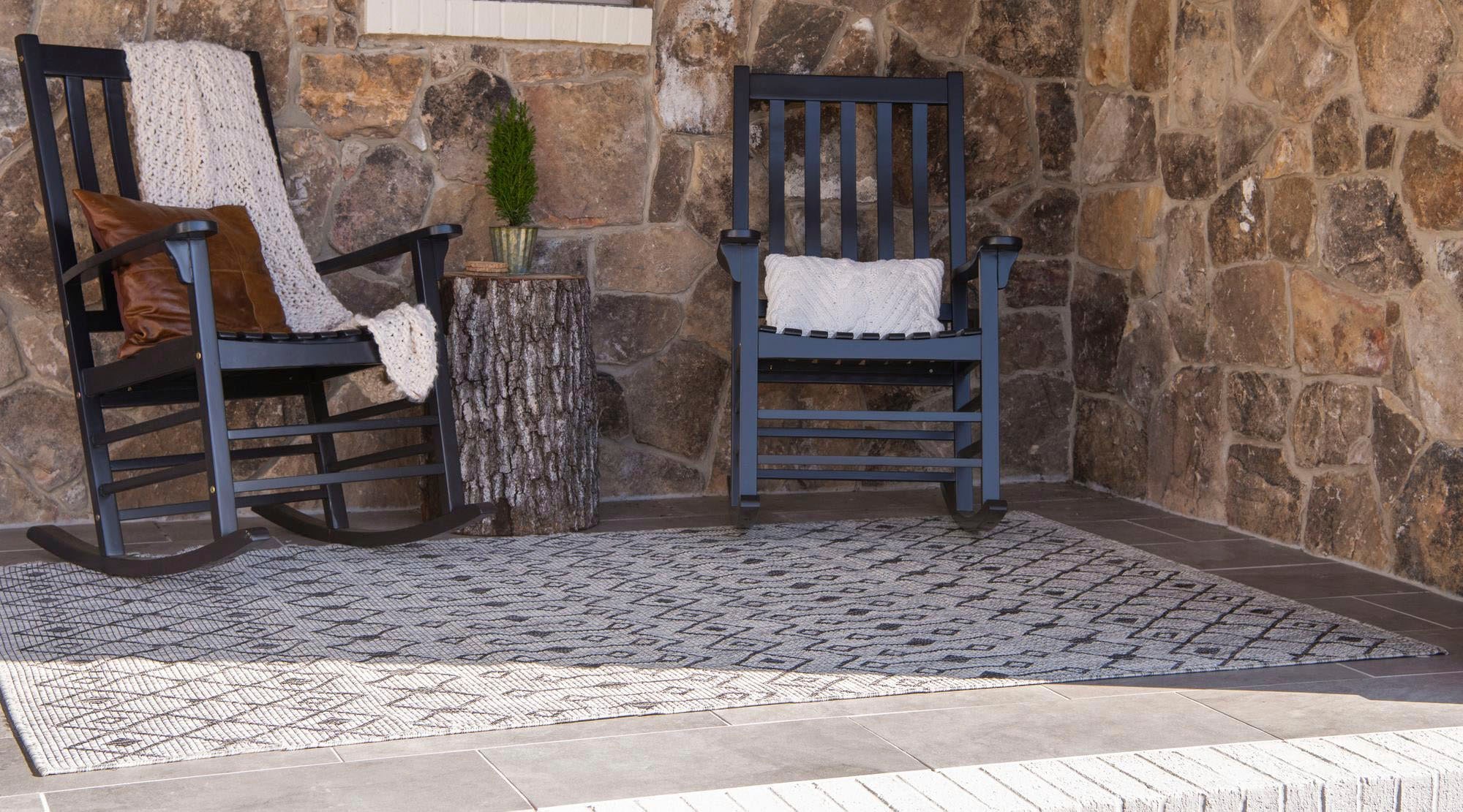 Myflair Möbel & Accessoires Teppich »Outdoor Crosses Lagerräumung«, rechteckig, 4 mm Höhe, Flachgewebe, Rauten Muster, In- und Outdoor geeignet