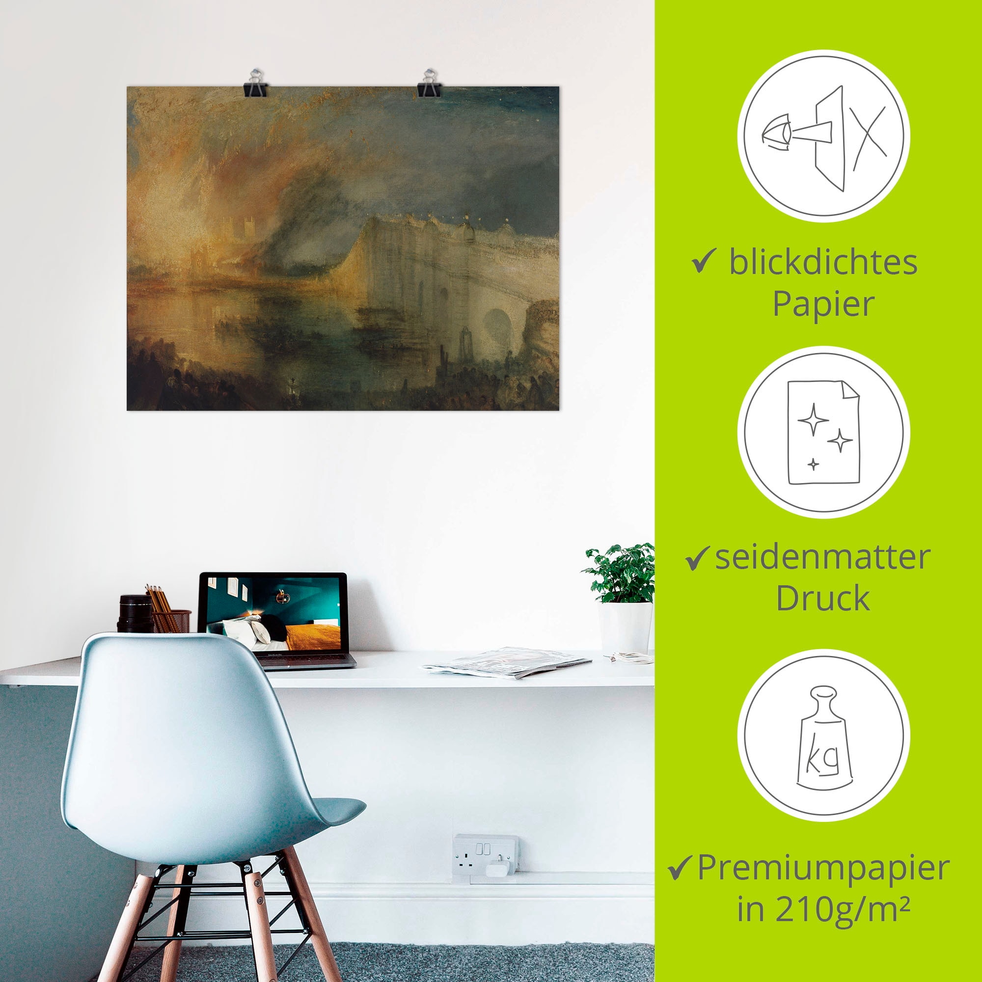 Artland Kunstdruck »Der Brand des Parlamentsgebäudes.«, Brücken, (1 St.), als Leinwandbild, Wandaufkleber oder Poster in versch. Grössen