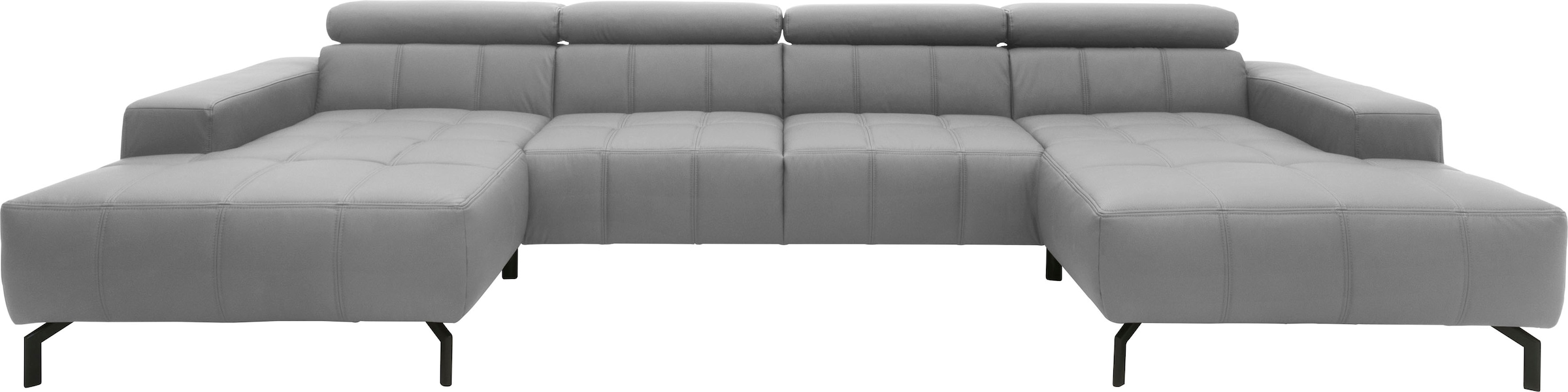 DOMO collection Wohnlandschaft »Cunelli tolle Sitznähte als Designelement, fester Sitzkomfort, U-Form«, wahlweise mit Kopfteilverstellung, bodenfrei