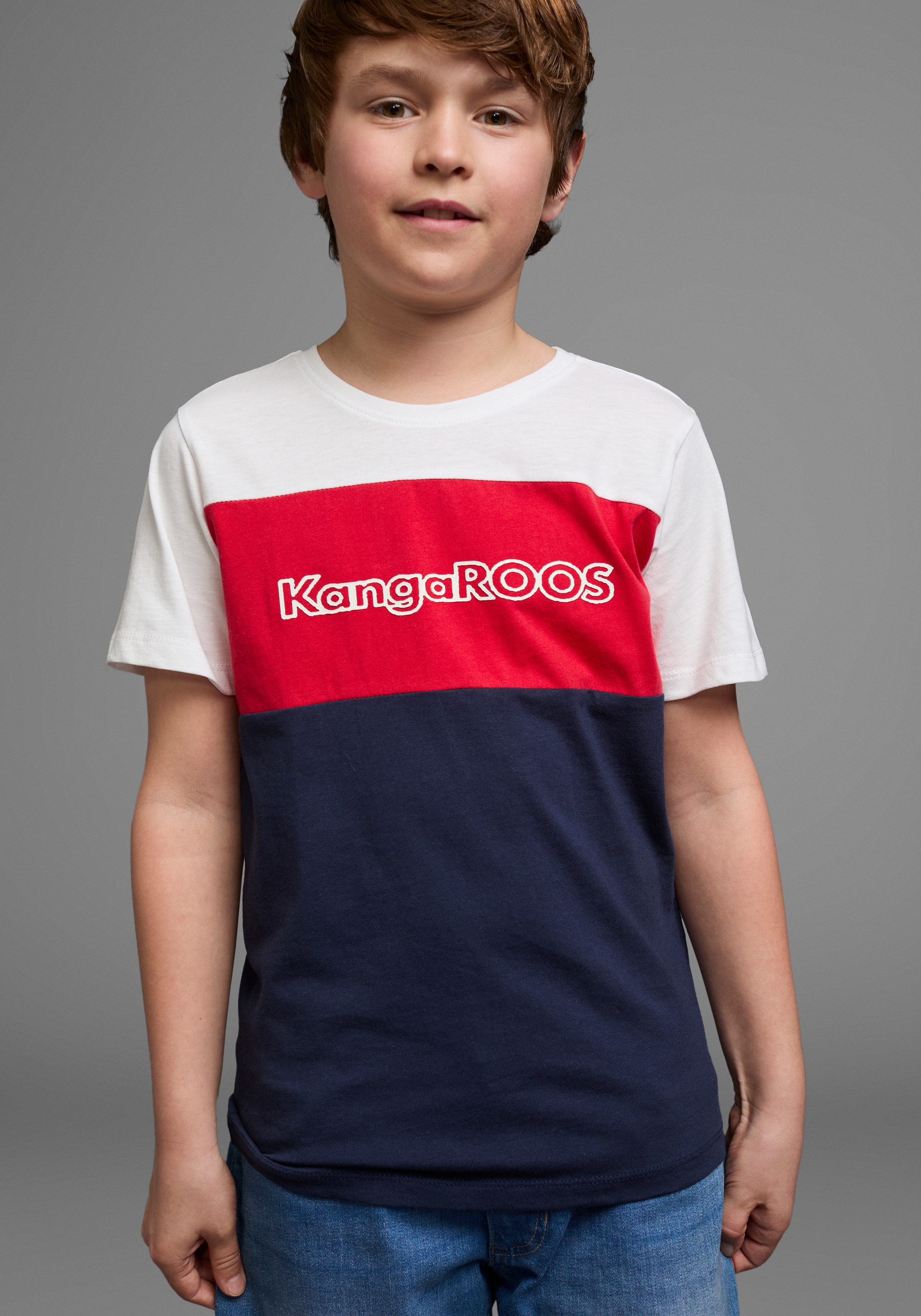 KangaROOS T-Shirt »in Colorblockdesign«, Kurzarm, Basic-Passform, bedruckt und mehrfarbig