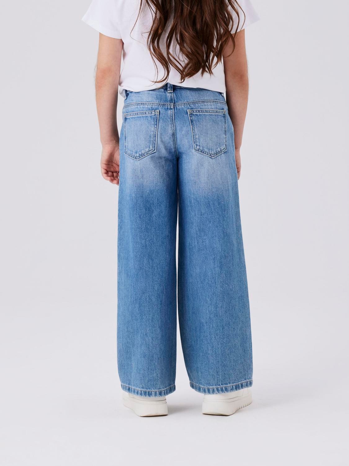 Name It Weite Jeans »NKFROSE für Mädchen mit weitem Bein und klassischem Sitz«, normal, Denim, Abriebeffekte, Reissverschluss