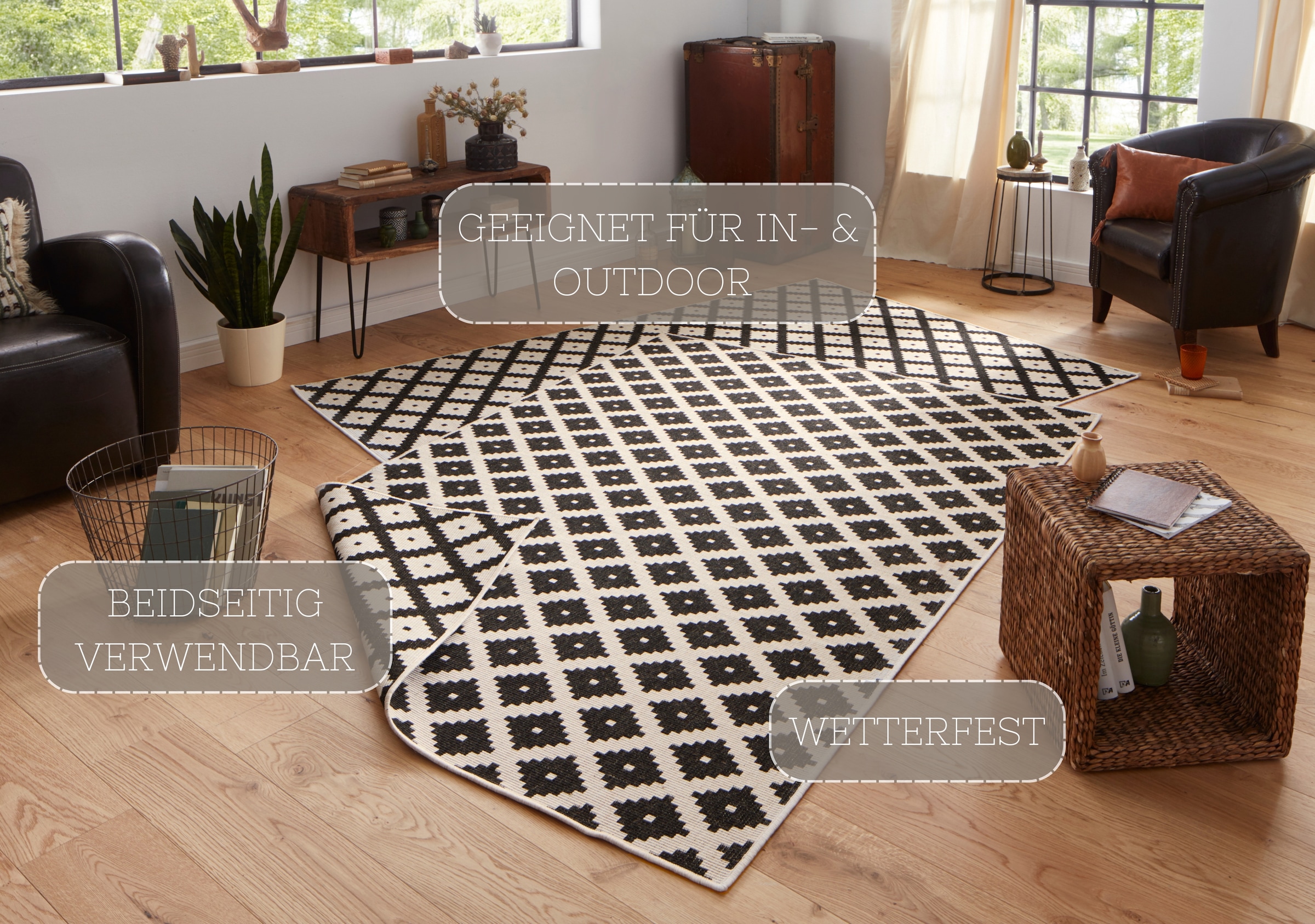 HANSE Home Teppich »Nizza Wendeteppich«, rechteckig, 5 mm Höhe, In-& Outdoor, Wetterfest, Balkon, Läufer, Wohnzimmer, Wasserfest