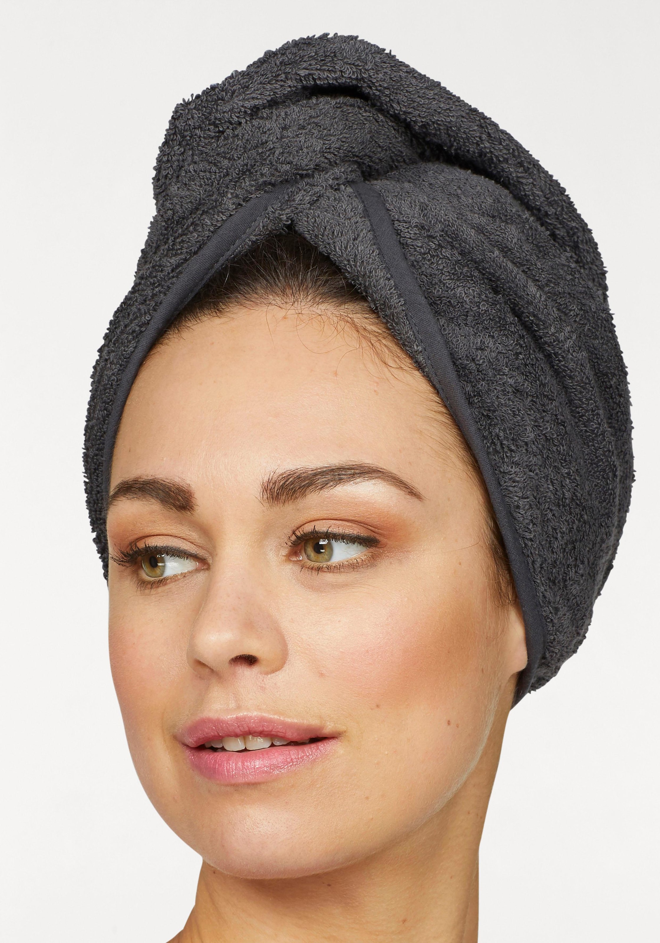 my home Turban-Handtuch »Juna«, (2 St.), mit Knopfverschluss am Hinterkopf ( 2 Stück), einfarbiges Haar-Handtuch online bestellen | Jelmoli-Versand