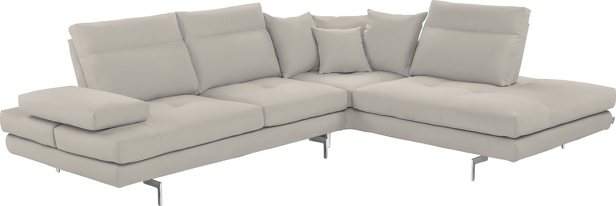CALIA ITALIA Ecksofa "Toby Wing, L-Form, Designsofa mit sensationellem Sitzkomfort" Sitztiefenverstell.,wahlw. mit Kissen-Set, Füsse chrom glänzend