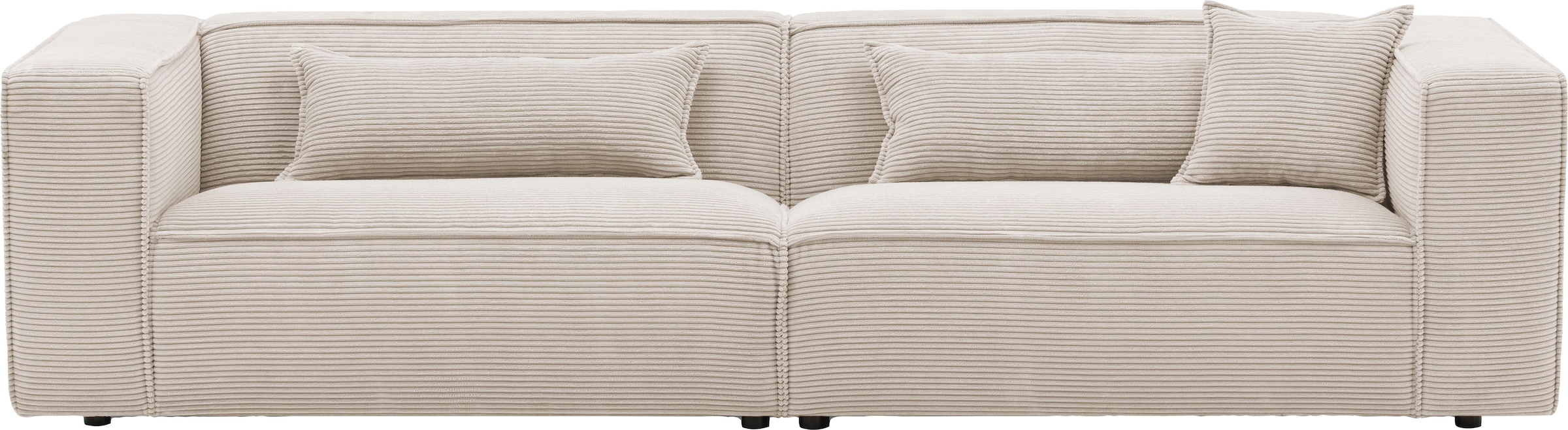 LeGer Home by Lena Gercke 3-Sitzer »PIARA, Couch mit Kedernaht, Sofa in Cord oder Leinenoptik«, schwarze Füsse, bequemer Sitzkomfort