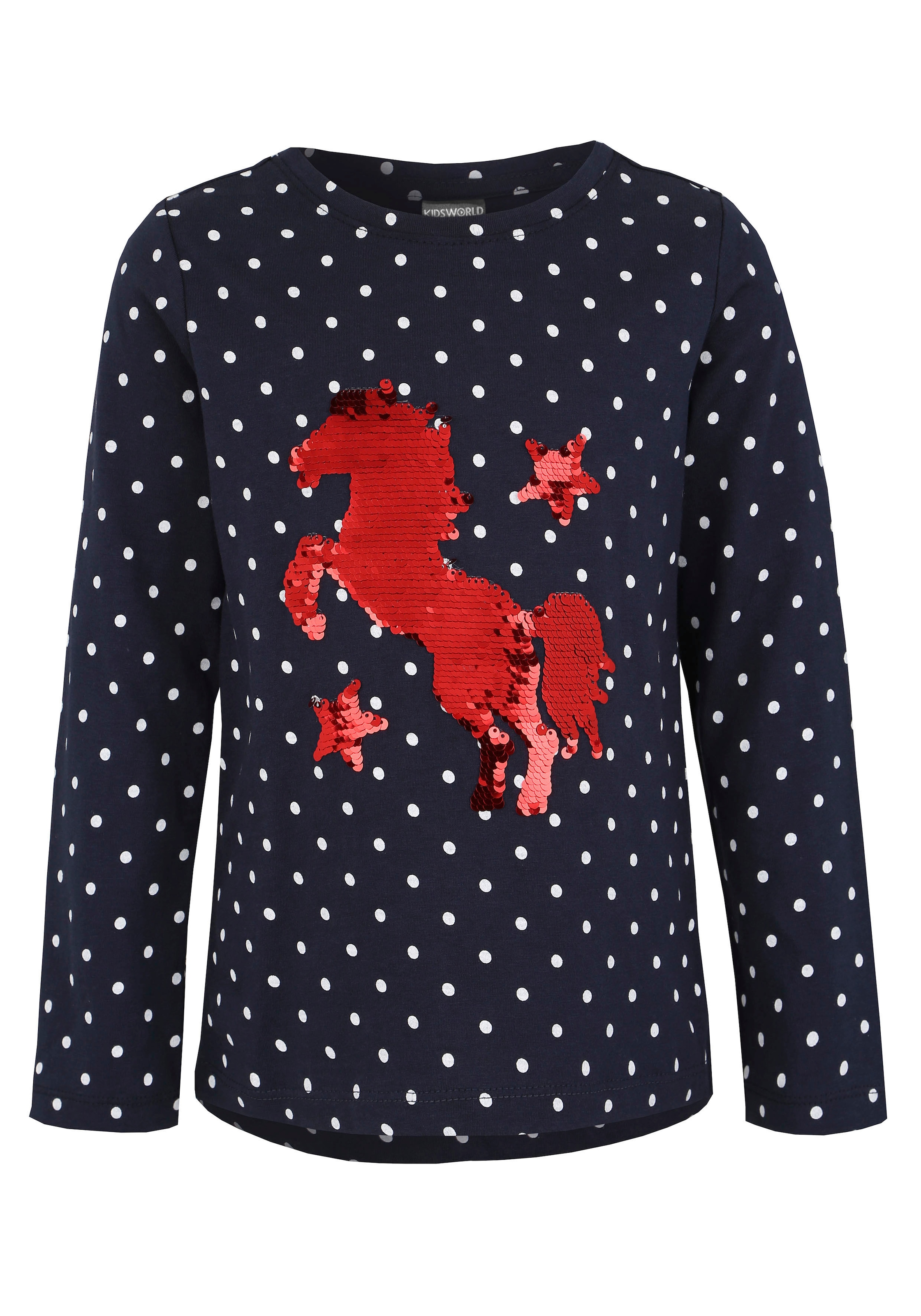 mit Applikation aufwendiger Jelmoli-Versand Langarmshirt ✵ KIDSWORLD »PFERD«, | bestellen Wendepailletten online