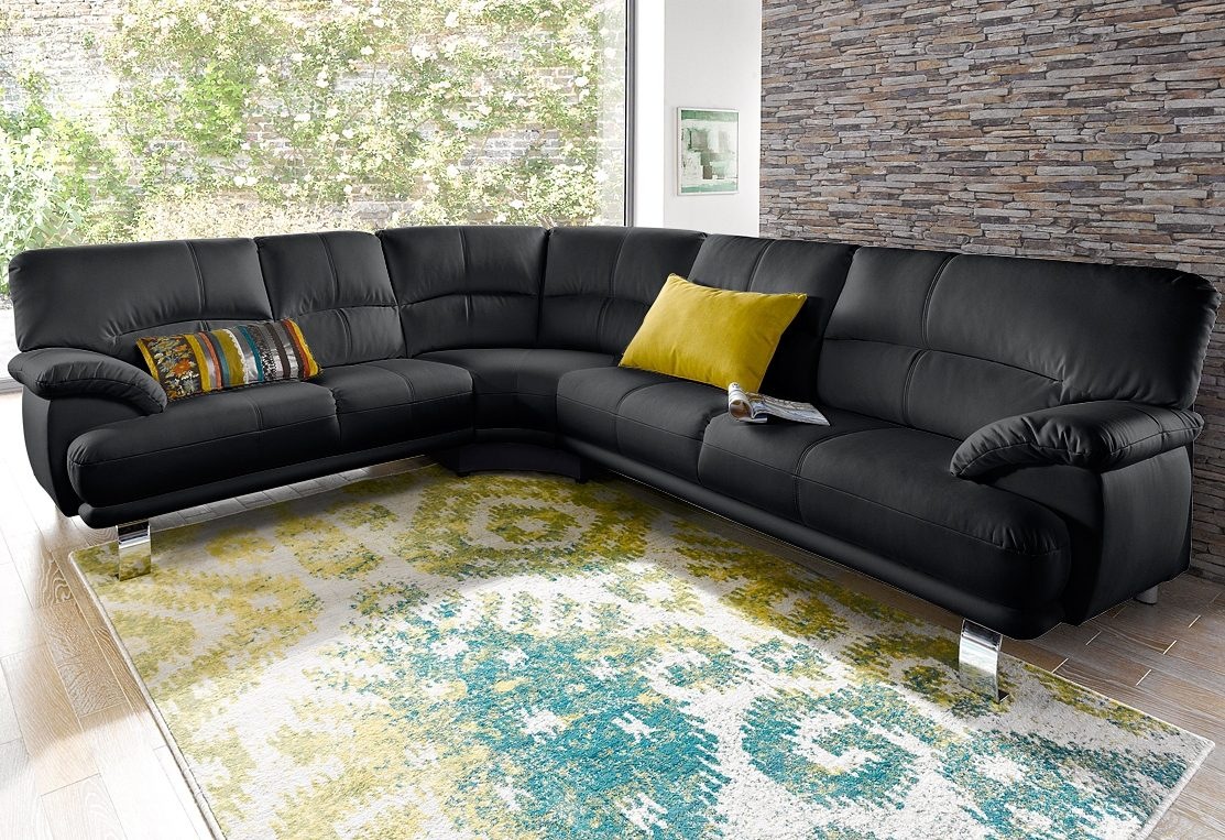 TRENDMANUFAKTUR Ecksofa "Cecilia in italienischem Design, modern und komfortabel, L-Form" bequeme Armlehnen, mit langem Schenkel