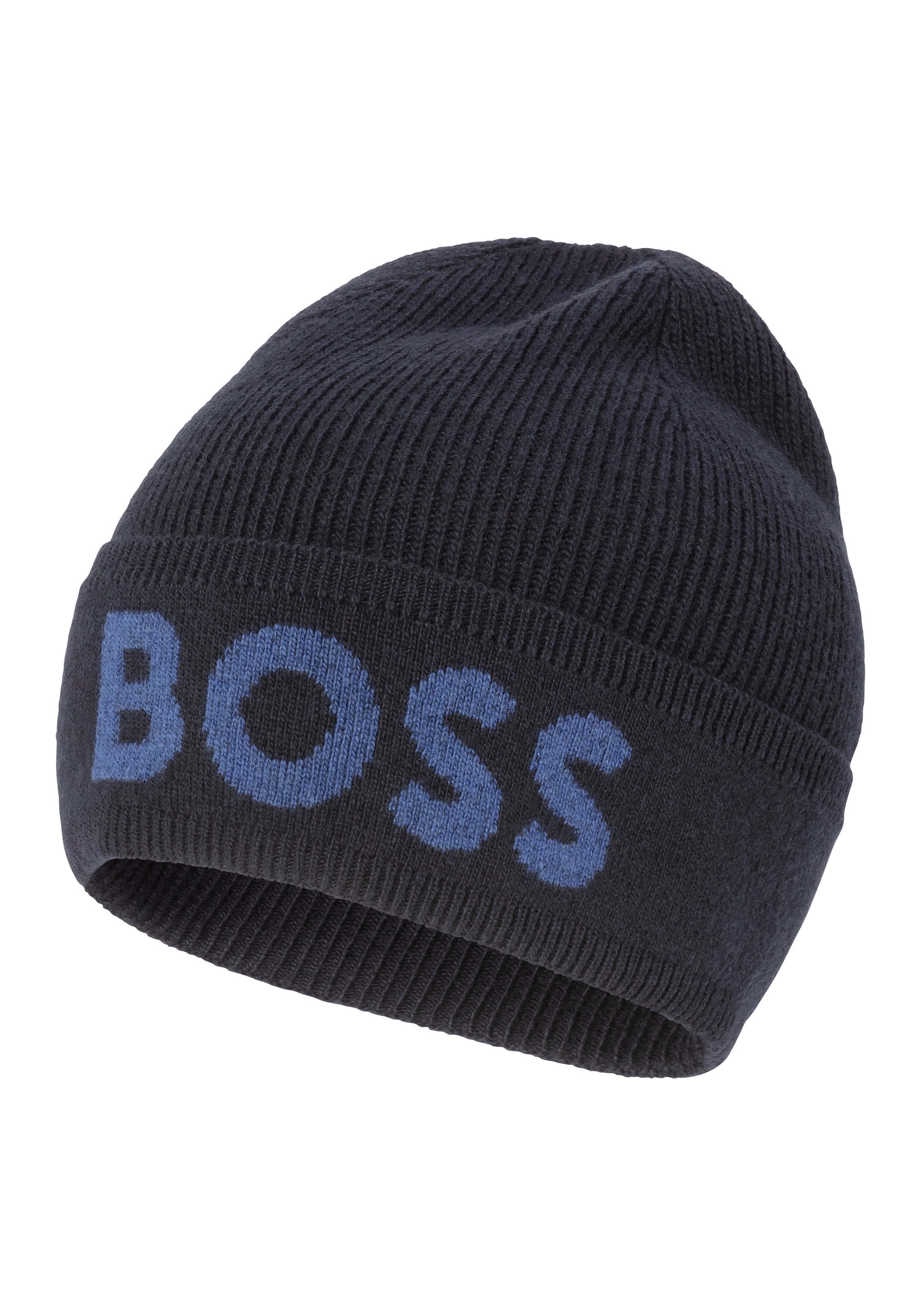 BOSS Beanie »Elio_Hat« aus Rippenstrick, Jaquard-Logo