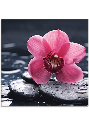 Glasbild »Stillleben mit Kiesel und einer Orchidee«, Blumen, (1 St.)