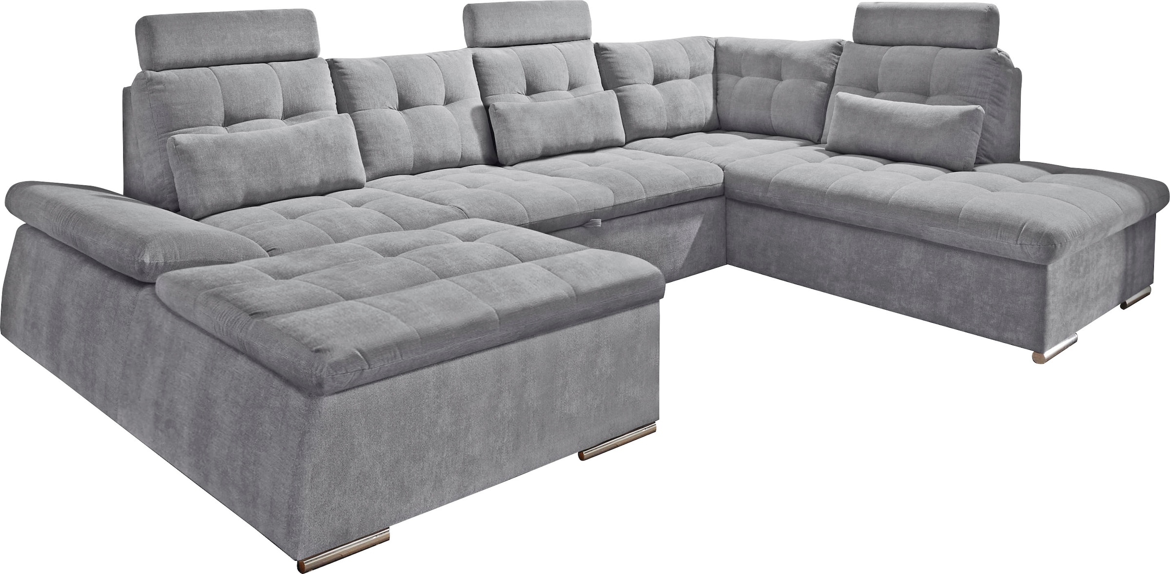 ED EXCITING DESIGN Wohnlandschaft »Nalo U-Form mit Bettfunktion, Bettkasten«, Armteilverstellung, Kopfstützen & 3 Nierenkissen