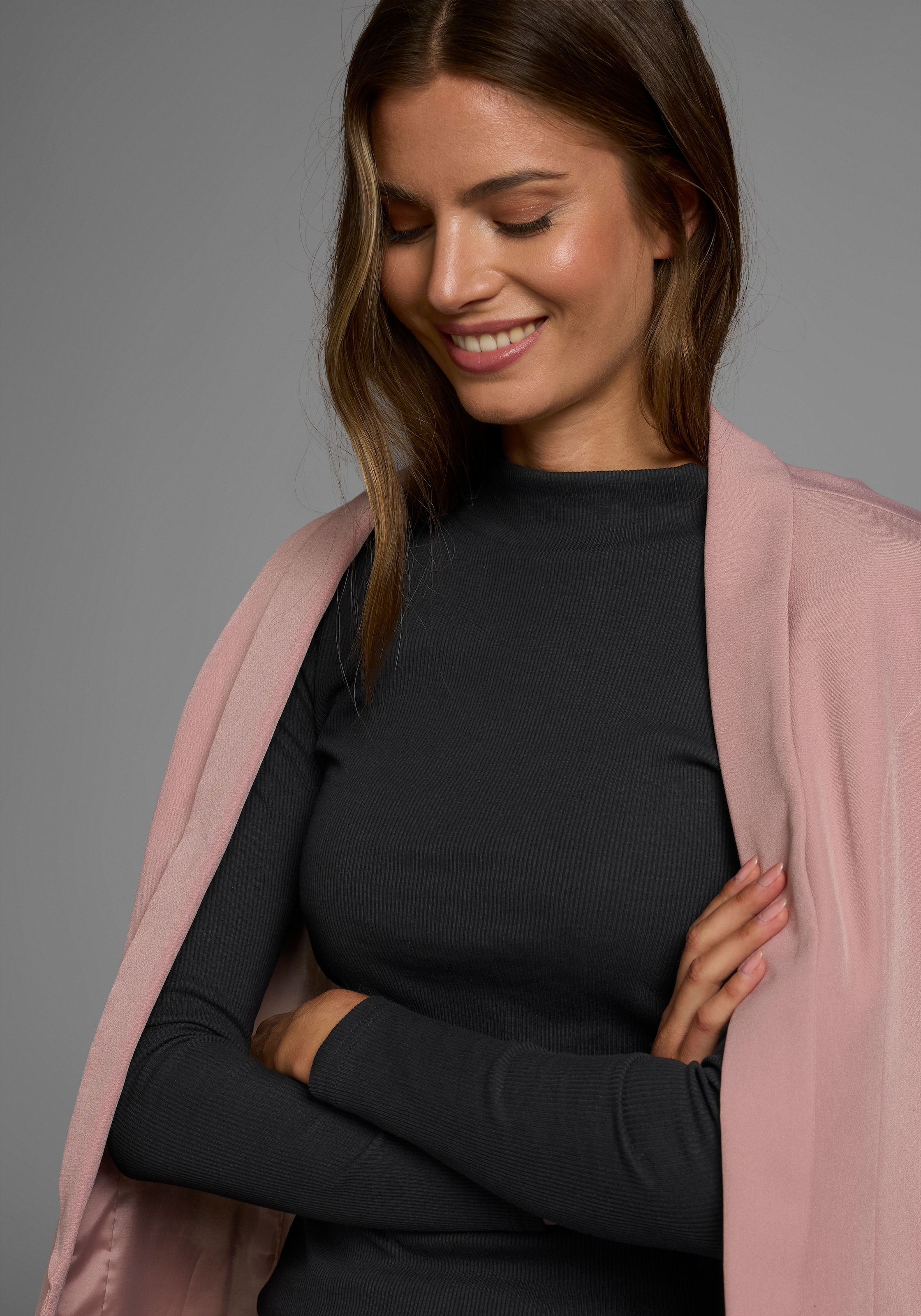 AJC Langarmshirt, langärmelig, Basic-Stil, Stehkragen, ideal für Büro und Freizeit