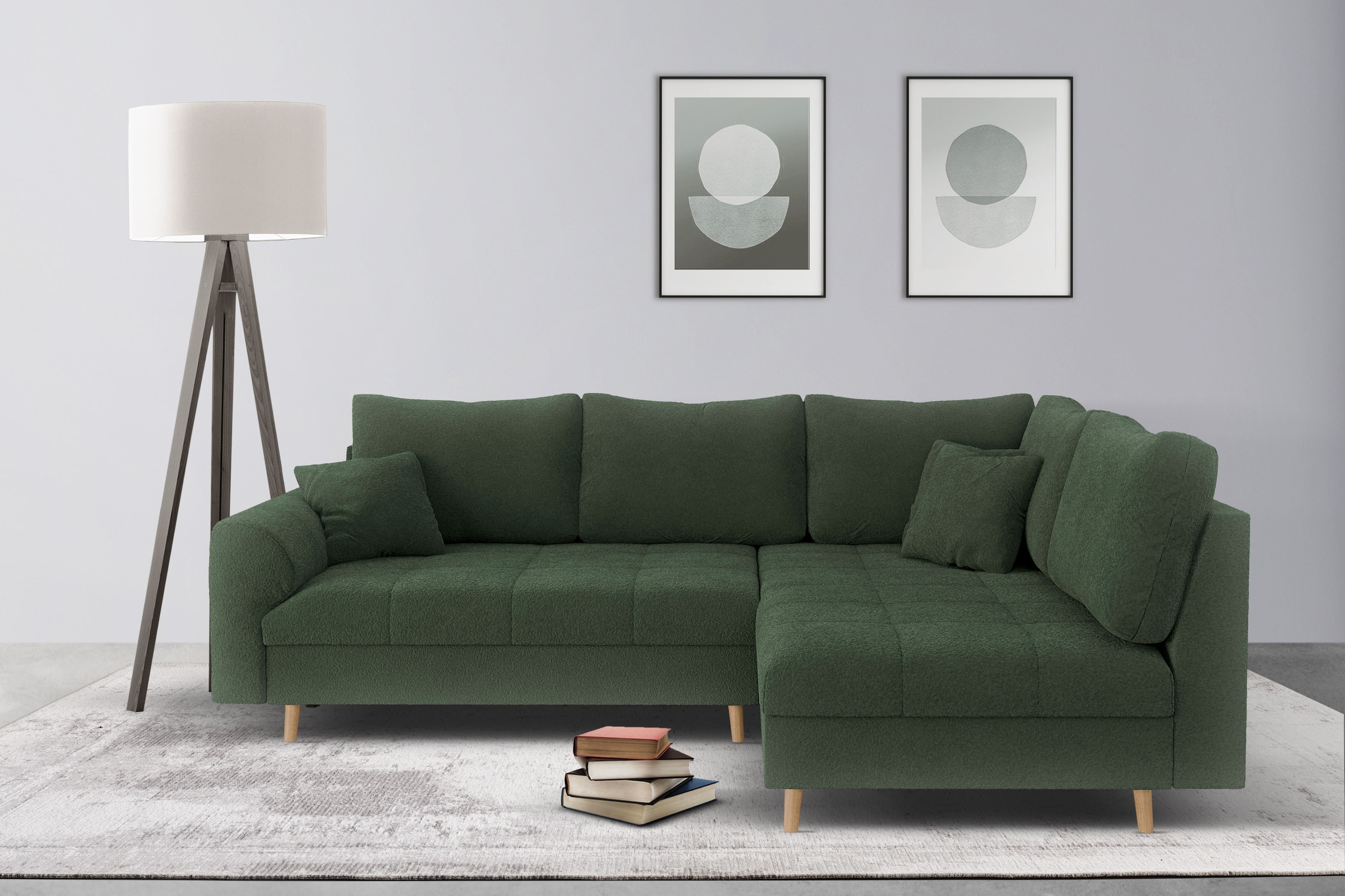 Home affaire Ecksofa »CHARRE L-Form mit Ottomane, Masse B/T/H: 231/161/81 cm«, feine Steppung, lose Rücken- und Zierkissen, auch in Cord und Bouclé