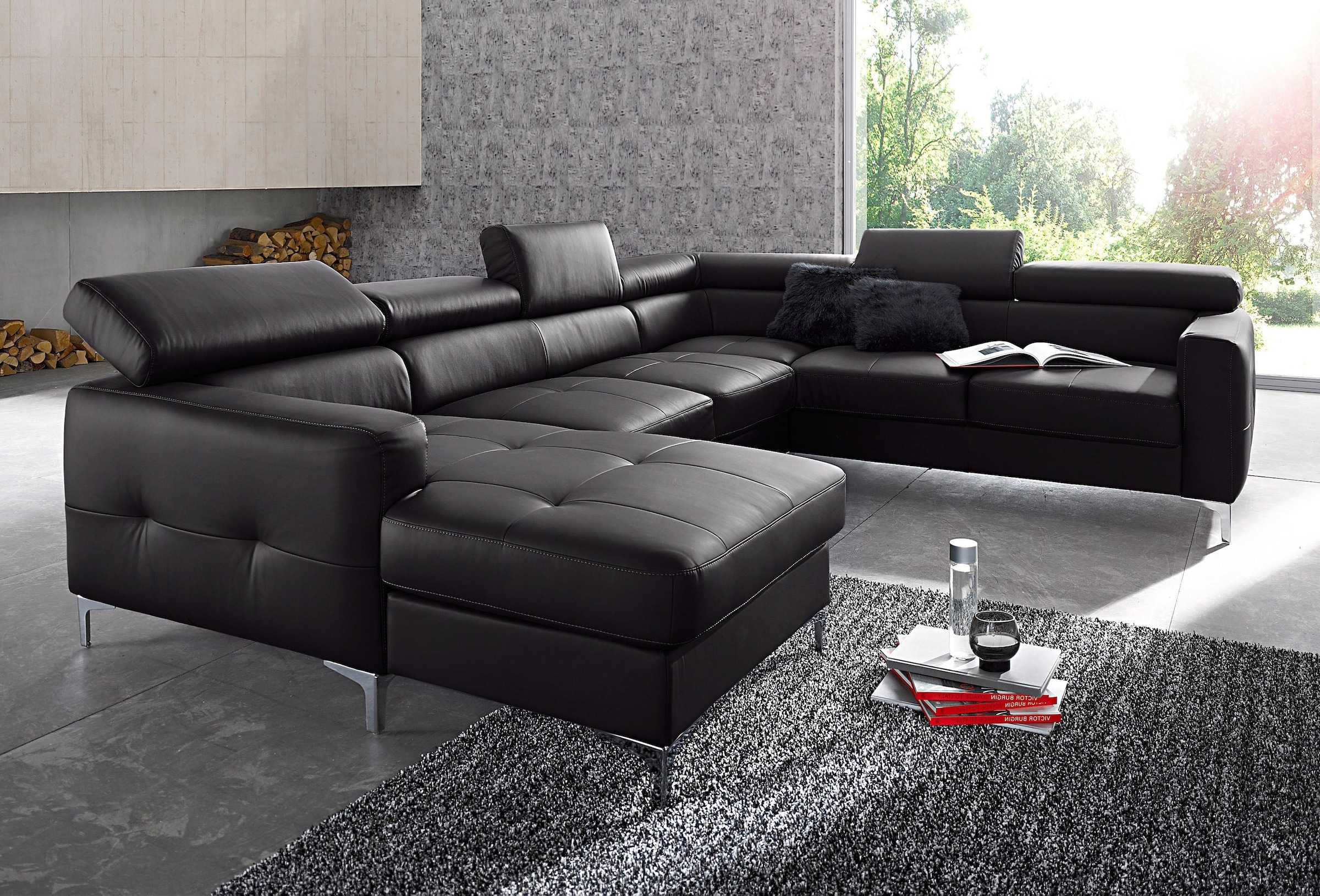 COTTA Polstergarnitur »Sammy«, (Set, Tiefe der Recamiere 169 cm), Set: bestehend aus Wohnlandschaft und Hocker, wahlweise Bettfunktion