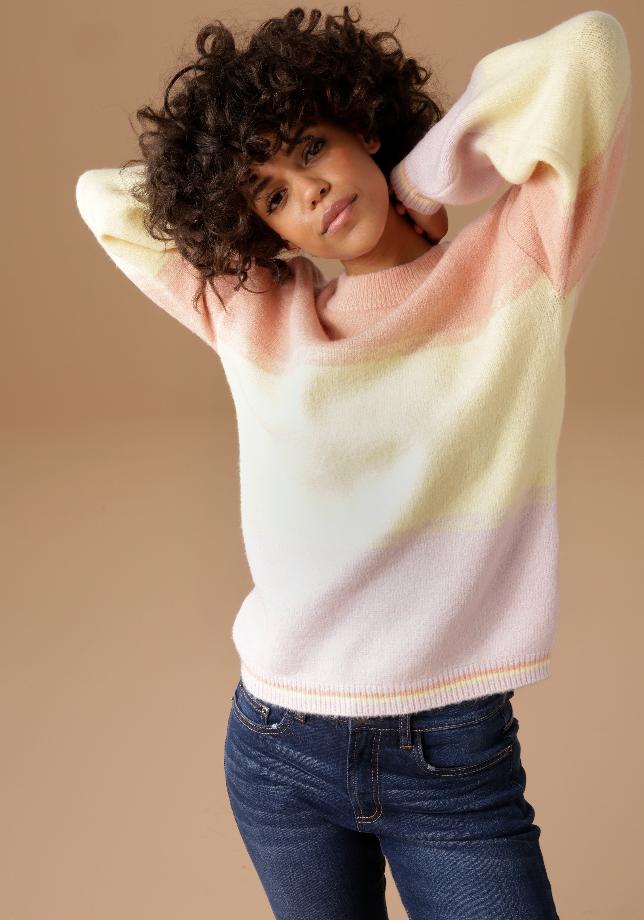 Aniston CASUAL Rundhalspullover, im pastellfarbenen Colorblocking mit leichtem... kaufen