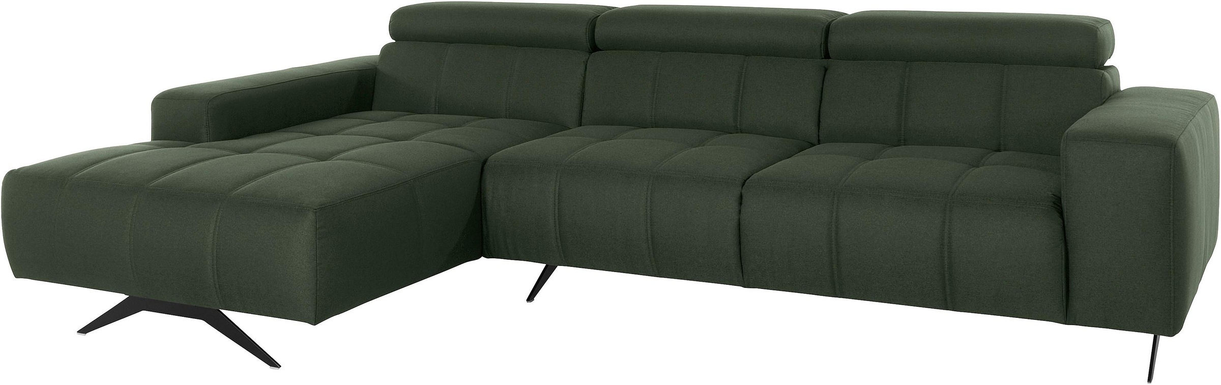 DOMO collection Ecksofa »Trento L-Form, mit Kufenfuss oder Einzelfuss«, wahlweise mit Kopfteilverstellung, Recamiere links/rechts bestellbar