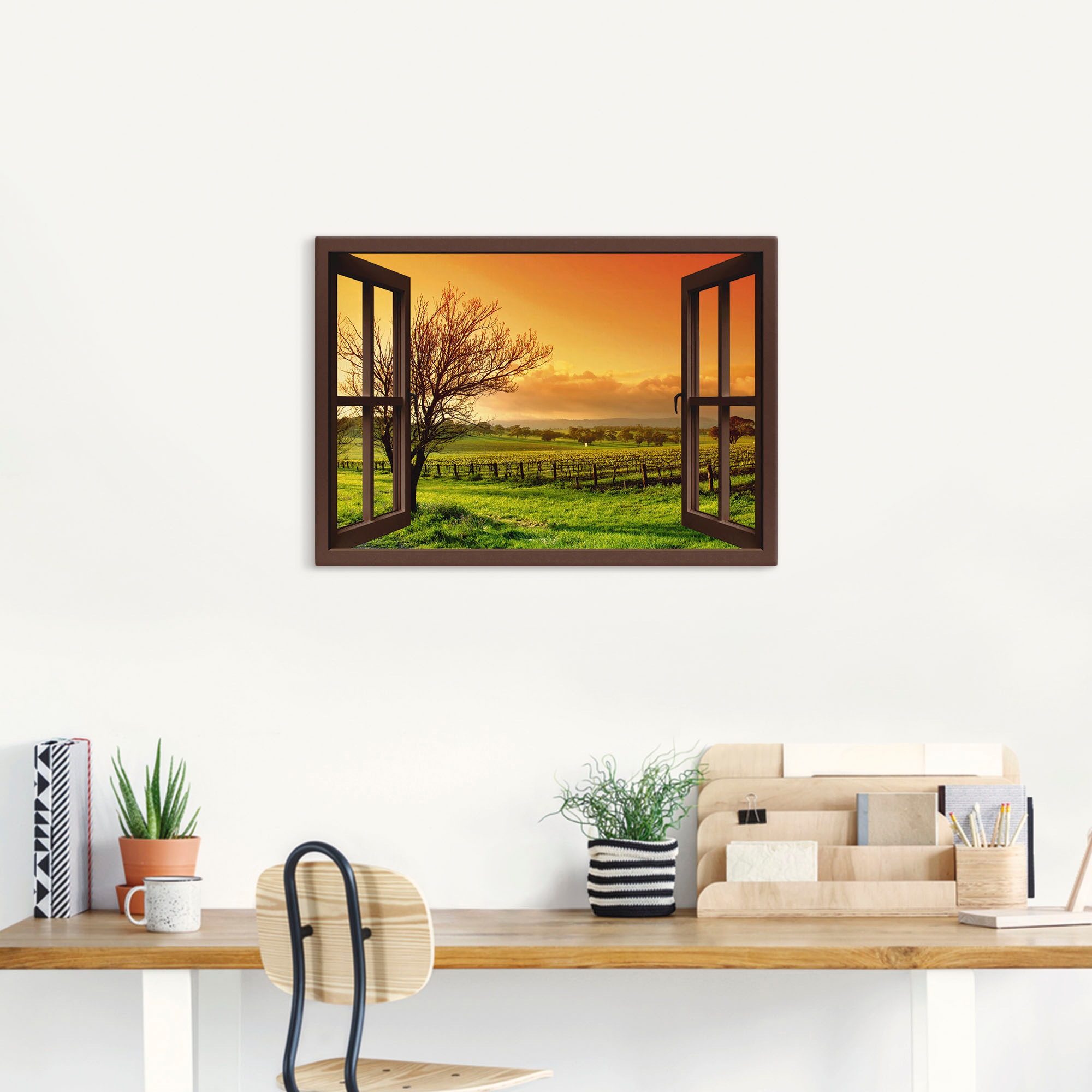 Artland Wandbild »Fensterblick - Landschaft mit Weinbergen«, Fensterblick, (1 St.), als Leinwandbild, Wandaufkleber in verschied. Grössen