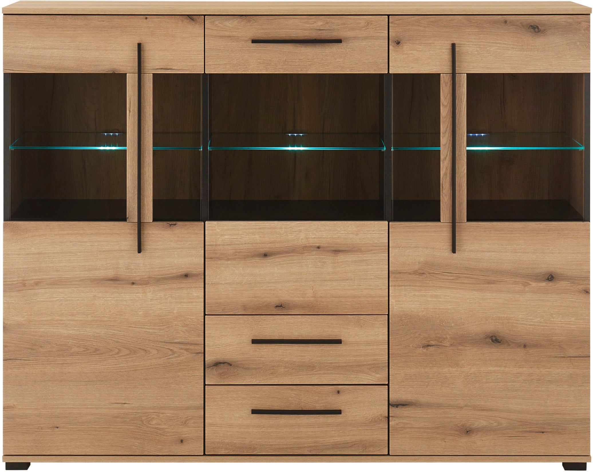 INOSIGN Highboard »Cantara, moderner Schrank, Vitrine in Eiche Dekor oder weiss«, schwarze Stangengriffe, ausreichend Stauraum, vielseitig einsetzbar