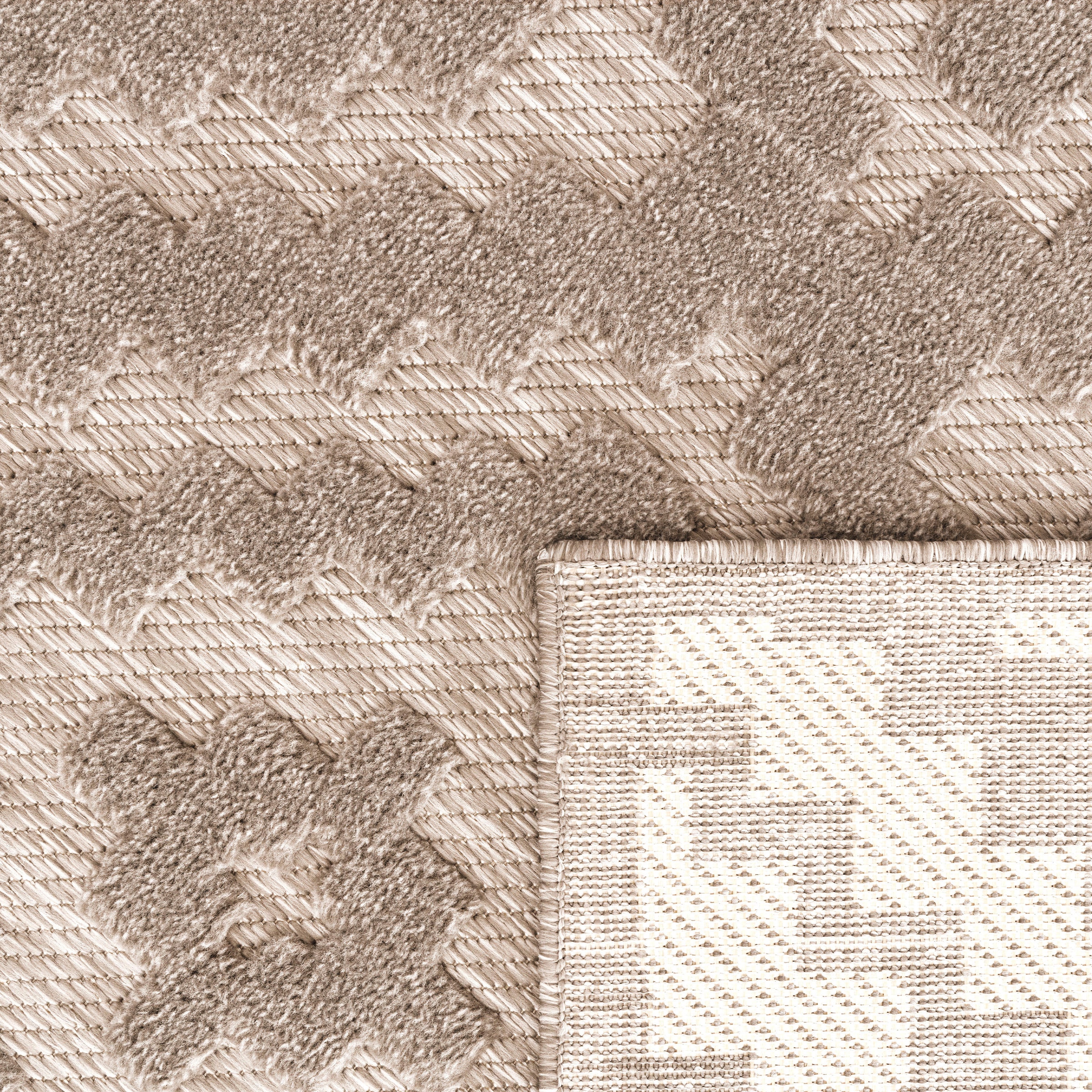 Paco Home Teppich »Livorno 671«, rechteckig, 14 mm Höhe, Uni-Farben, Scandi, Rauten Muster, Hoch-Tief Effekt, Outdoor geeignet