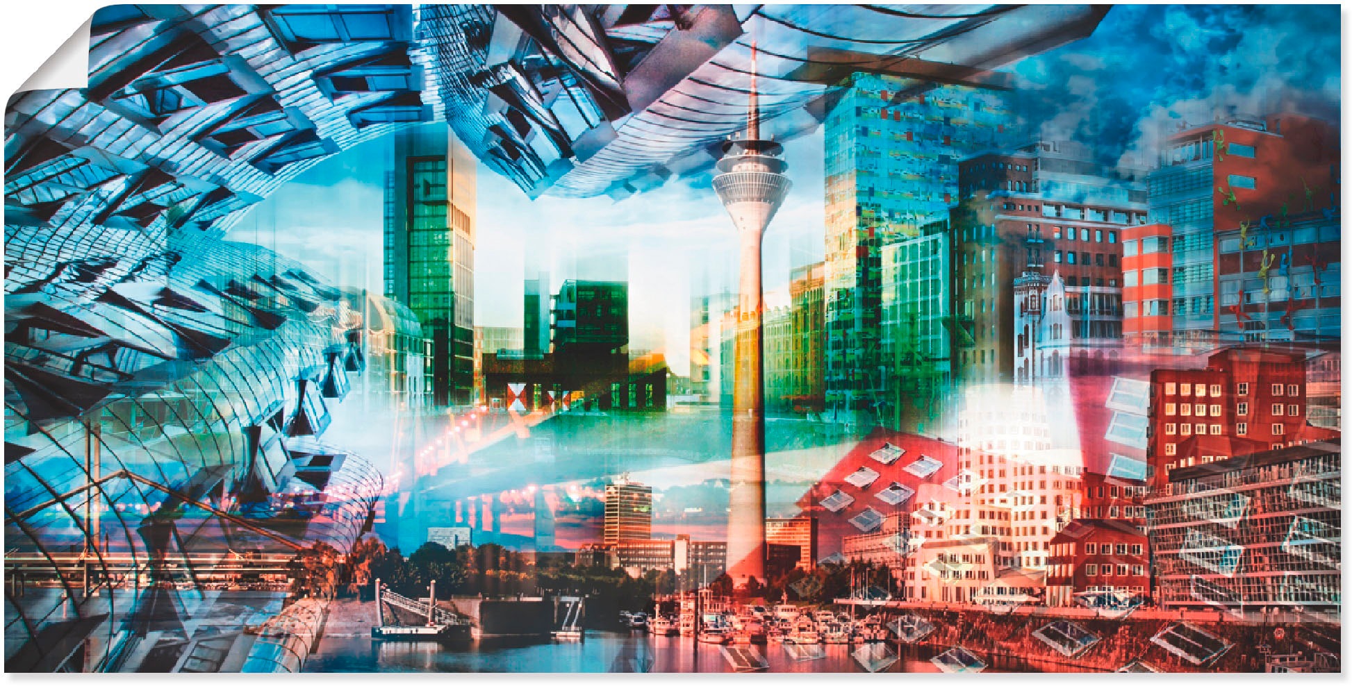 Artland Poster »Düsseldorf Skyline Collage VII«, Architektonische Elemente, (1 St.), als Leinwandbild, Wandaufkleber oder Poster in versch. Grössen