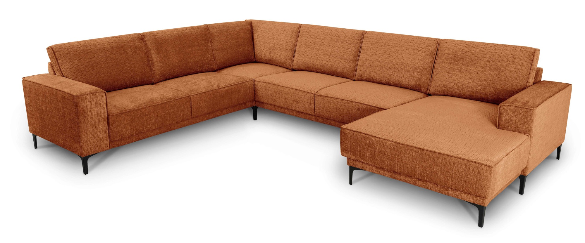 Places of Style Wohnlandschaft »XXL Sofa Oland, Struktur, Flachgewebe, Luxus-Microfaser, Boucle«, U-Form, 342 cm, Wellenunterfederung, Skandi-Design, Metallfüsse