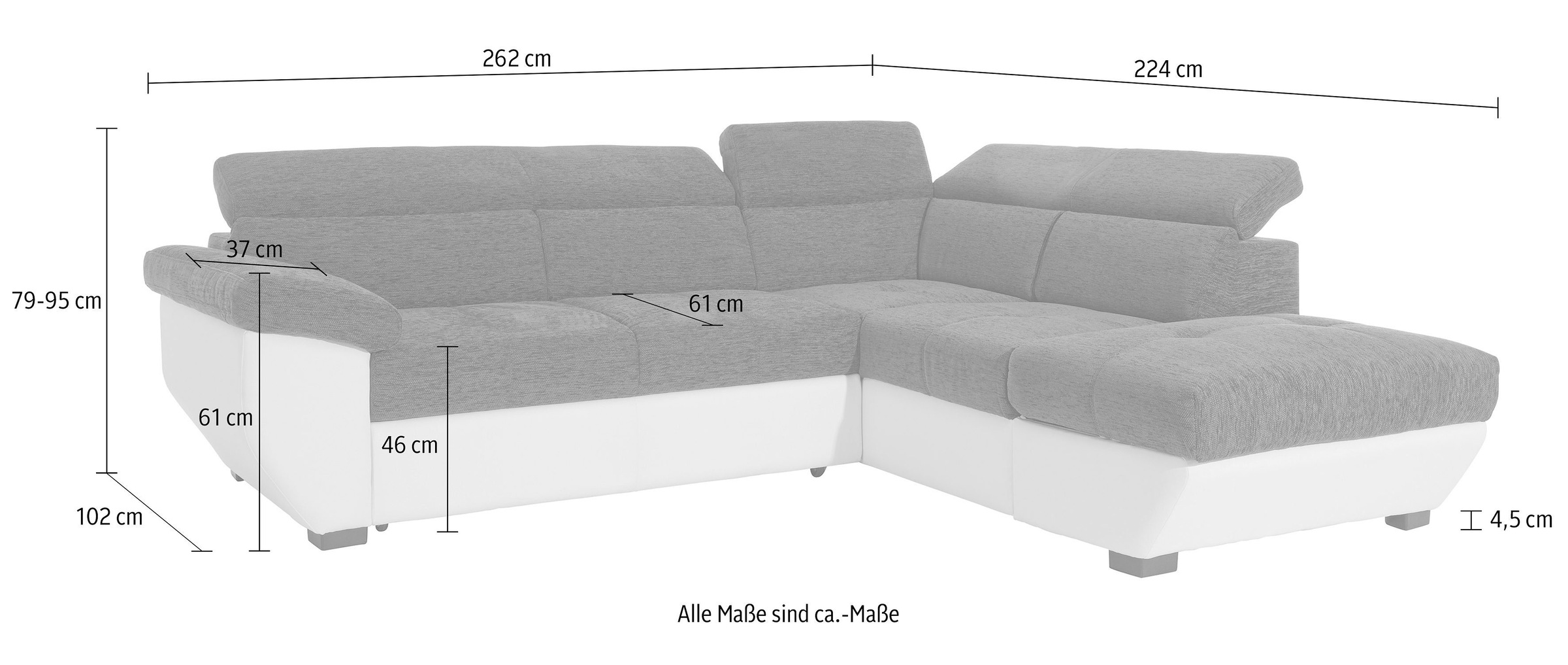 COTTA Polstergarnitur »Speedway«, (Set), Set: bestehend aus Ecksofa und Hocker, inklusive Kopfteilverstellung
