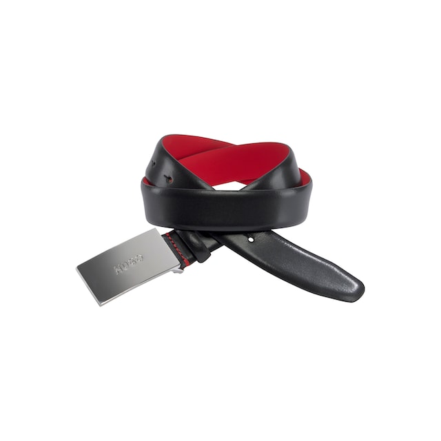 HUGO Ledergürtel »BALDWIN-N«, mit silberfarbenner Logo-Koppelschliesse und  roter Naht online shoppen | Jelmoli-Versand