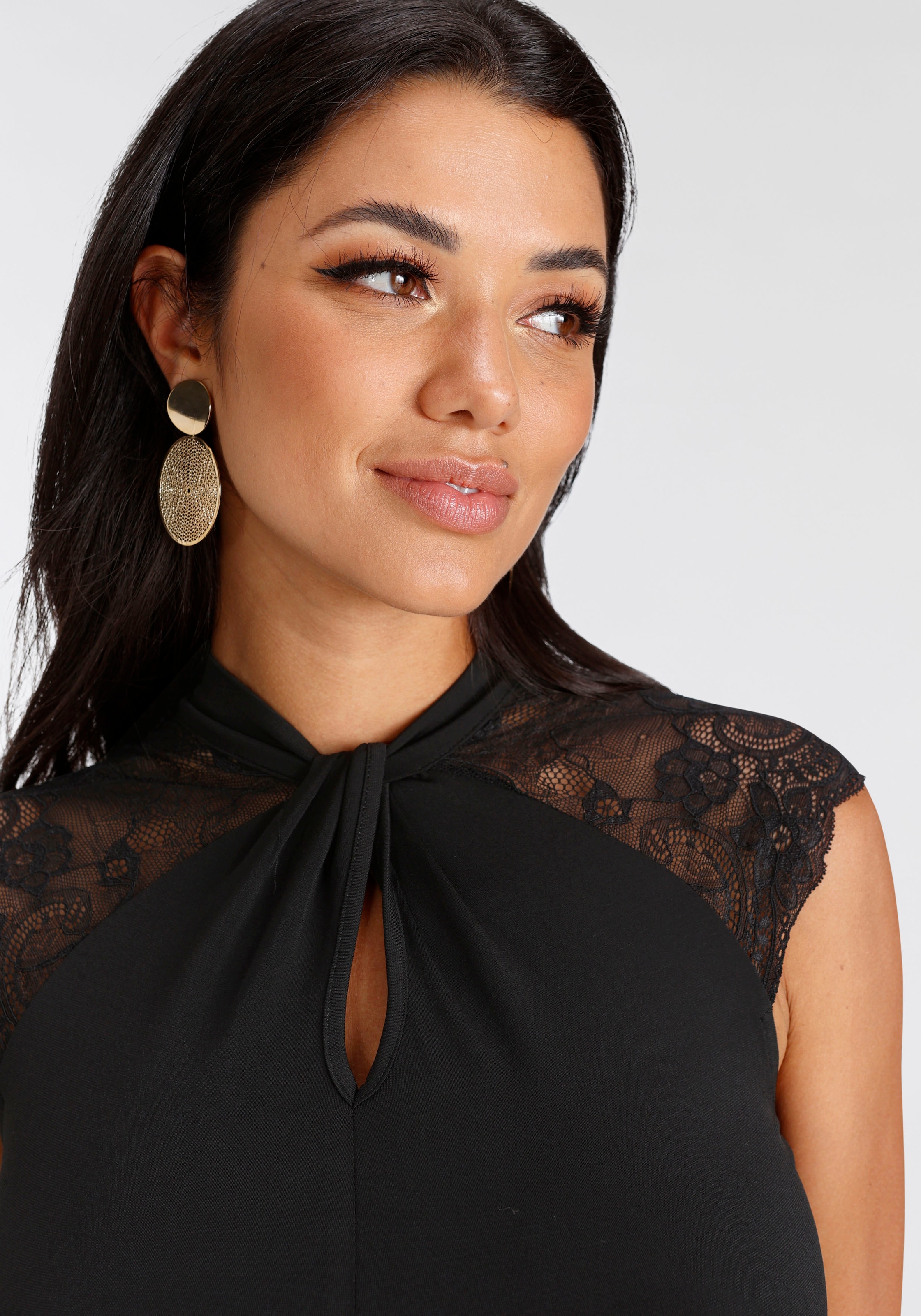 Melrose Jerseykleid, mit feinen Spitzenärmeln und online kaufen Ausschnitt geknotetem | Jelmoli-Versand