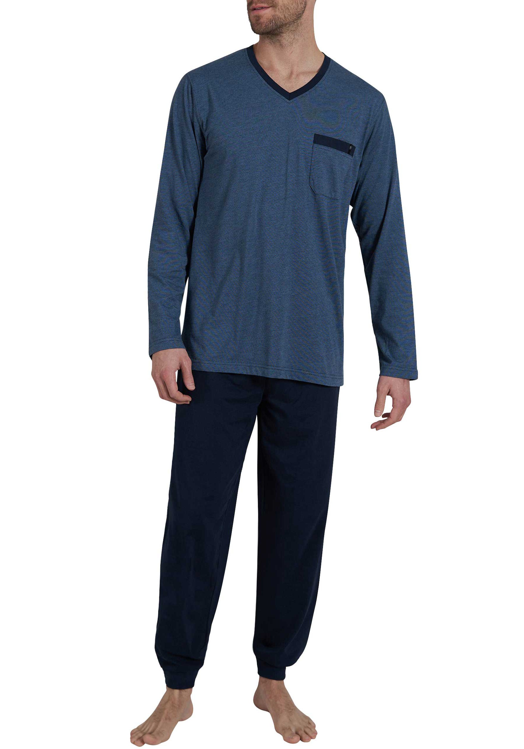 bugatti Pyjama, (2 tlg.), V-Ausschnitt, Langarm, lange Hose, bequem, Baumwollmix