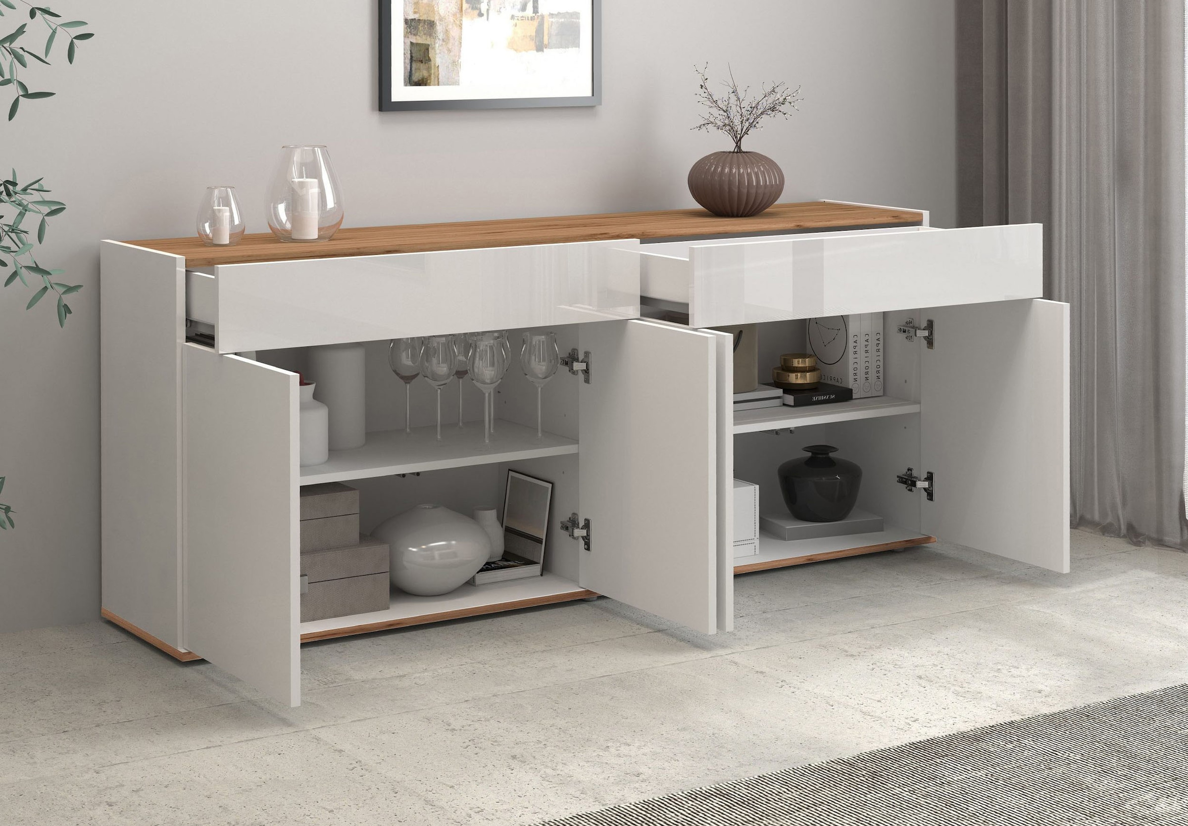 INOSIGN Sideboard »Garda, Kommode, Schrank, Kredenz«, 4 Türen, 2 Schubladen, grifflos Breite 160,1 cm