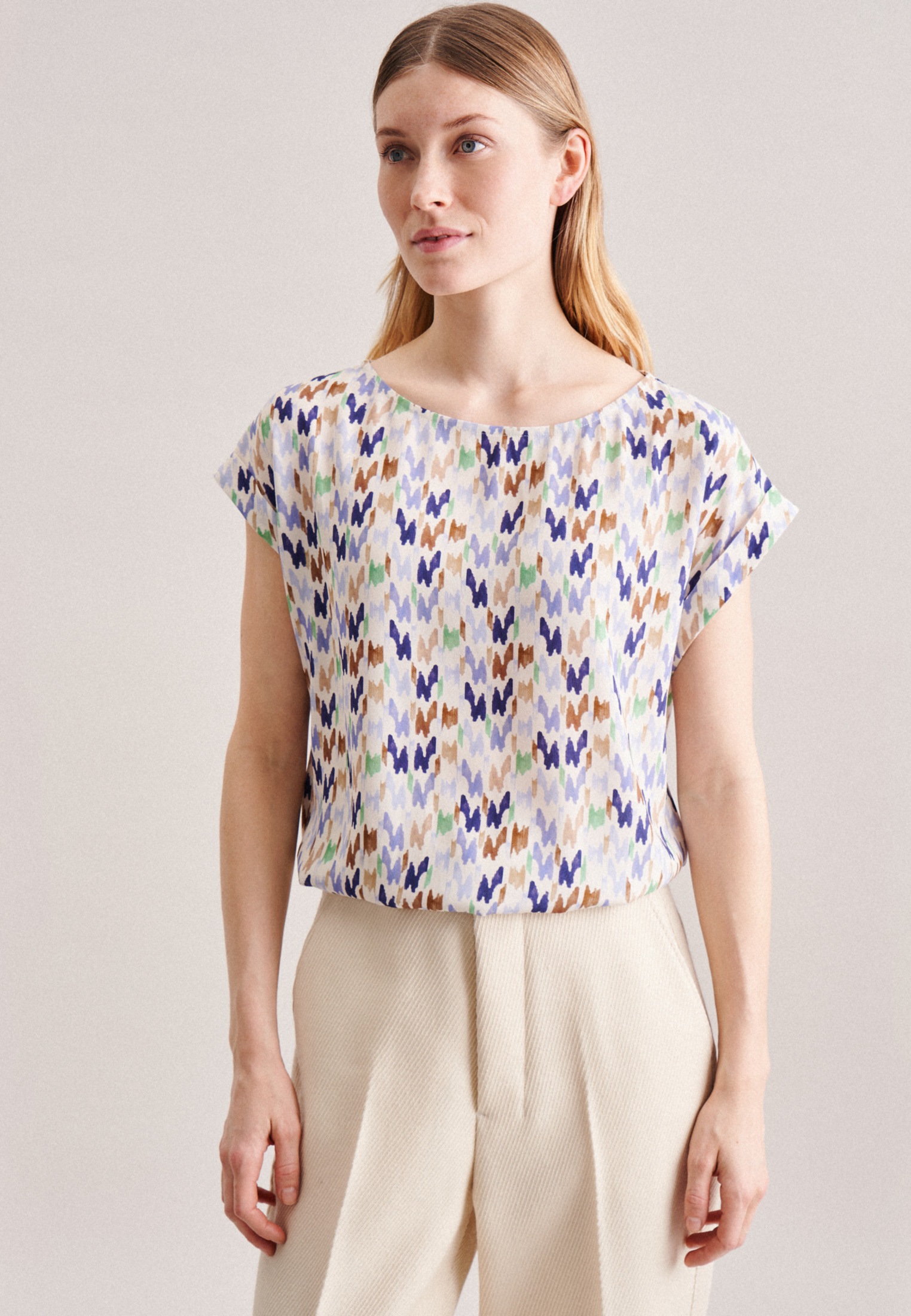 seidensticker Shirtbluse »Schwarze Rose« Kurzarm Rundhals Druck