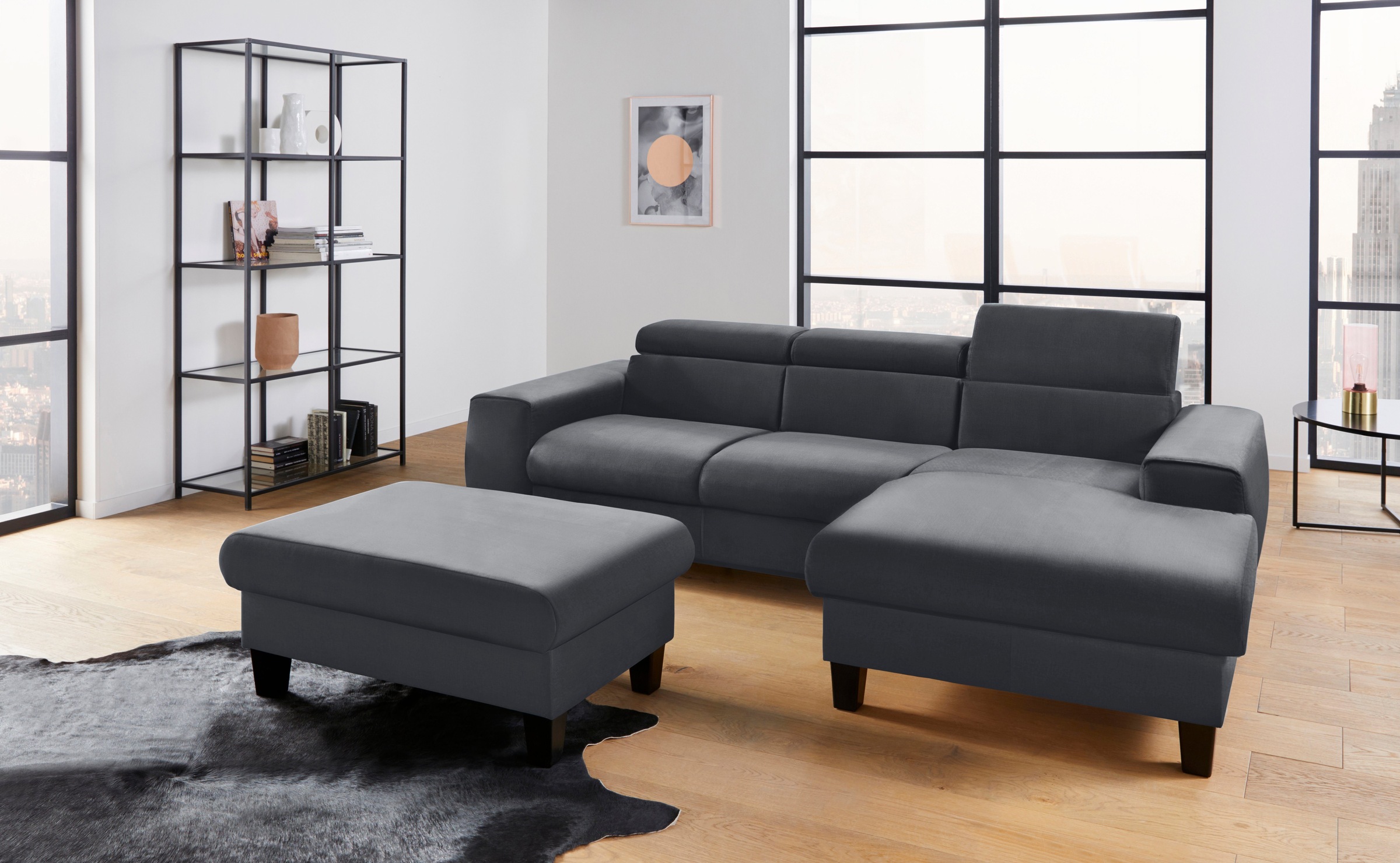 COTTA Polstergarnitur »Morven L-Form«, (Set), Set bestehend aus: Ecksofa mit Kopfteilverstellung & Hocker