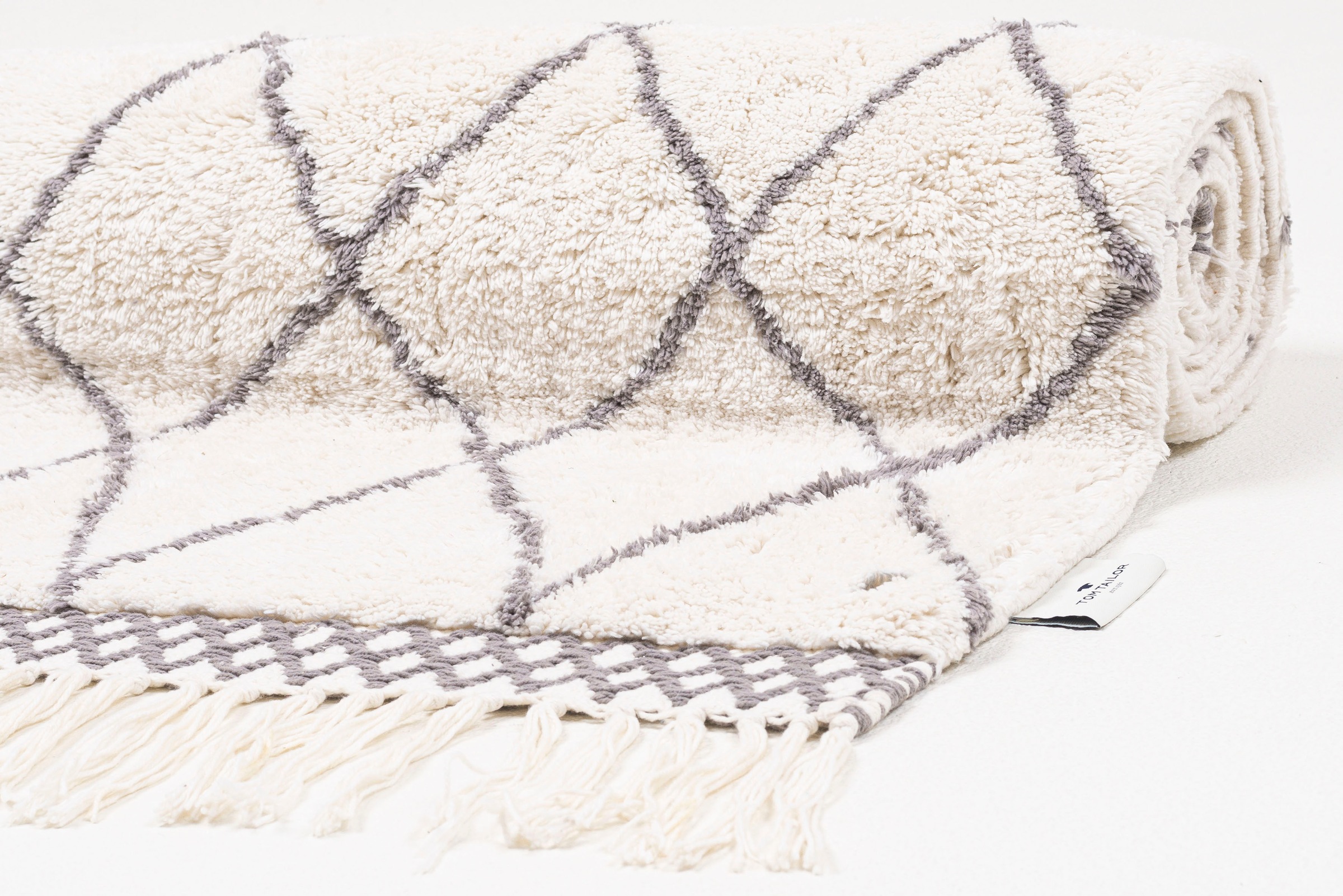 TOM TAILOR HOME Badematte »Ethno Bath«, fussbodenheizungsgeeignet, Badteppich, Berber Look, Rauten Muster, mit Fransen, reine Baumwolle