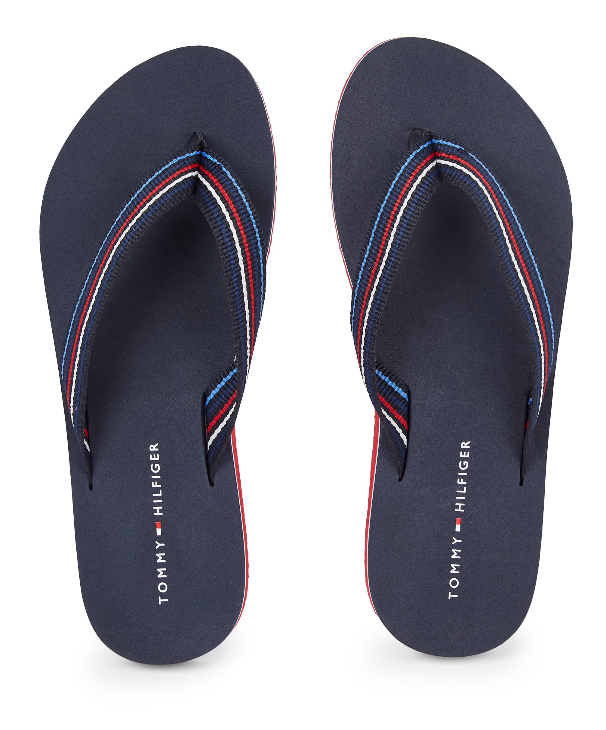 Tommy Hilfiger Zehentrenner »TH STRIPES BEACH SANDAL«, Sommerschuh, Schlappen, Poolsildes mit bunten Streifen