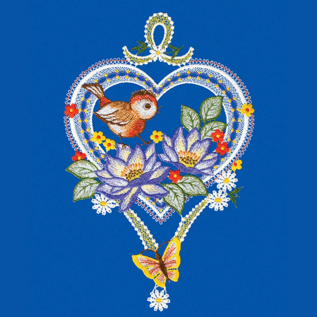 W. Reuter & Sohn - Plauener Spitze® Fensterbild »Fensterbild "Sommergruss" farbig«