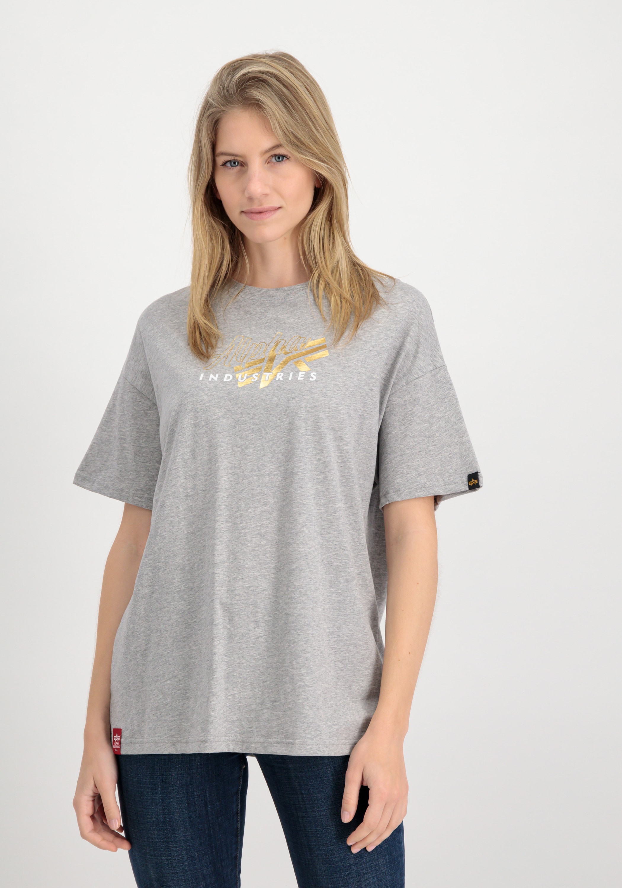 T-Shirt »Alpha Industries Women - T-Shirts Goldfarben Logo OS T Wmn«