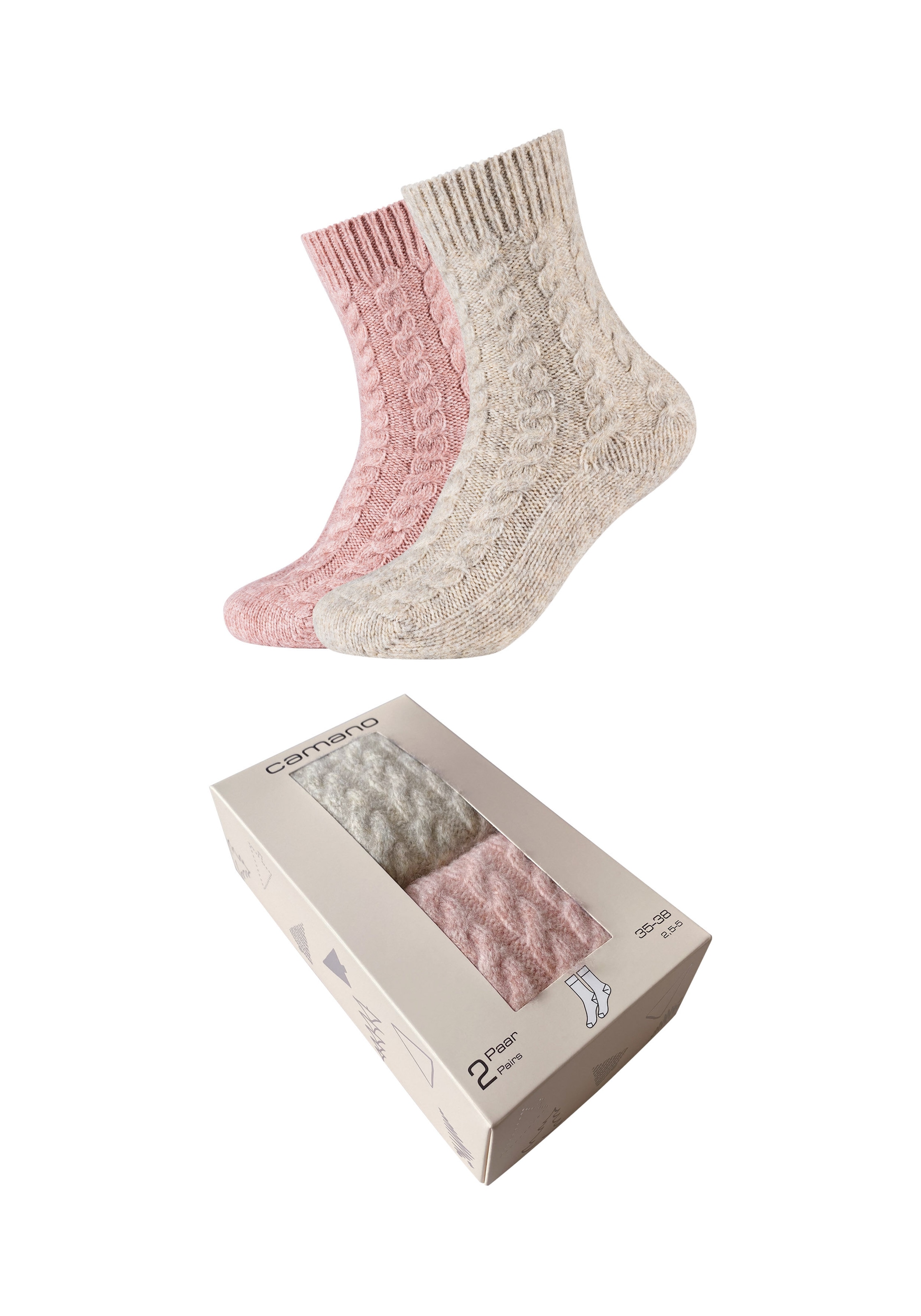 Camano Sneakersocken »warm & cozy« 2 Paar tlg. mit Zopfmuster, Rippenbündchen