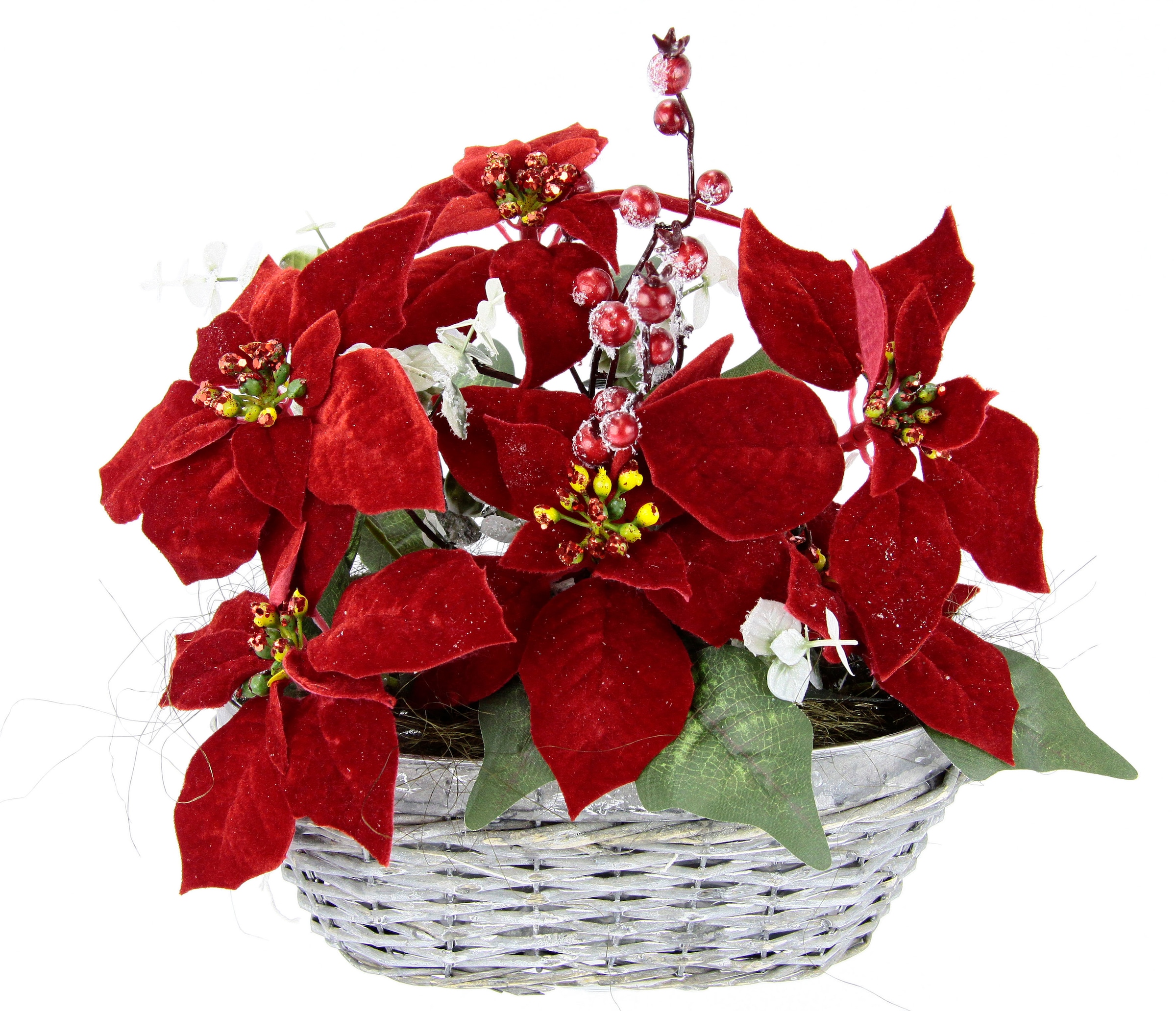 Kunstblume »Arrangement«, Poinsettia Beeren im Korb