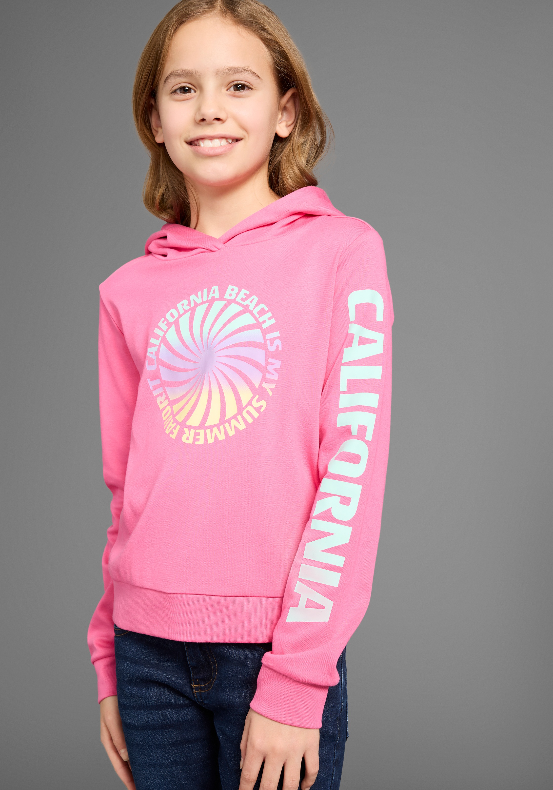 KIDSWORLD Kapuzenshirt », Langarmshirt mit Ärmelprint«, Langarm, gerade Passform, mit coolem...