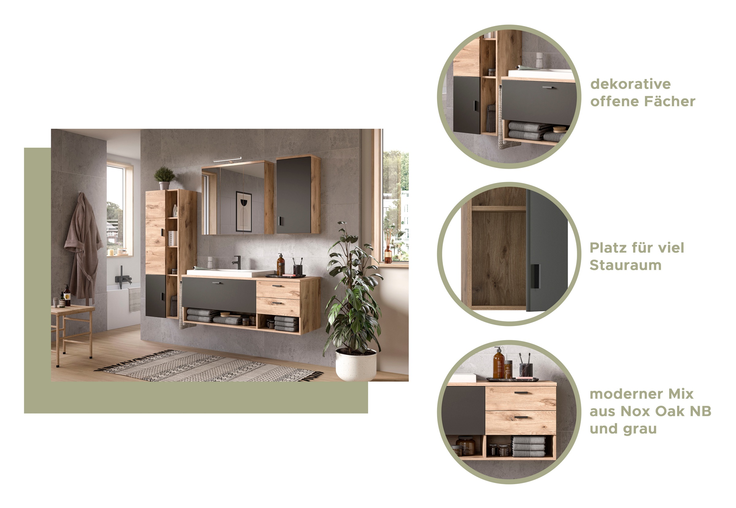 welltime Hochschrank »Dolo, Breite 48 cm, 2 Türen, 4 offene Fächer, 5 variable Einlegeböden«, (1 St.), Badmöbel, Hängeschrank, Badschrank, Schrank,Bad, Midischrank
