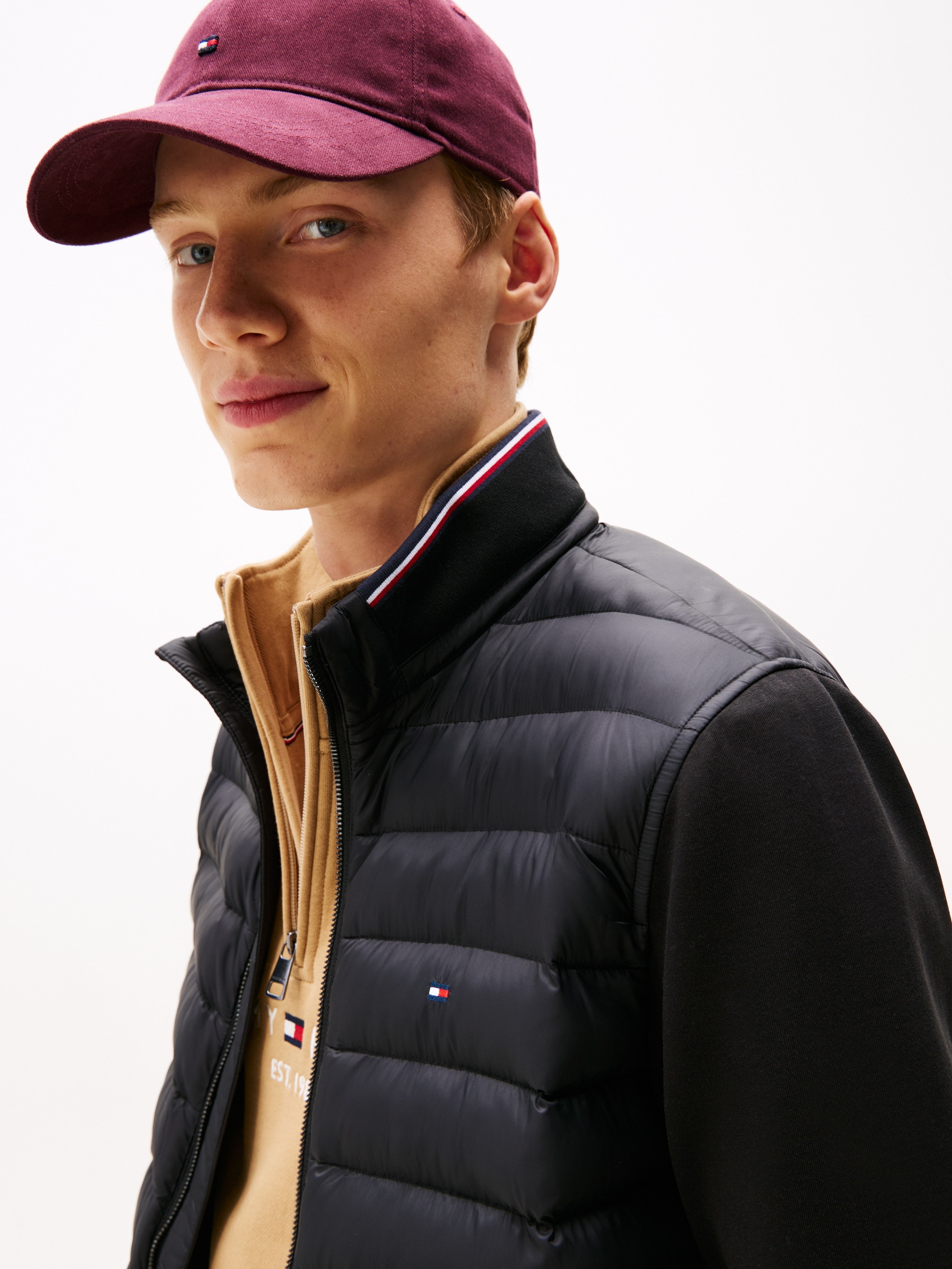 Tommy Hilfiger Steppjacke »MIX MEDIA mit Stehkragen«, unifarben, casual, regular fit, Baumwollmix