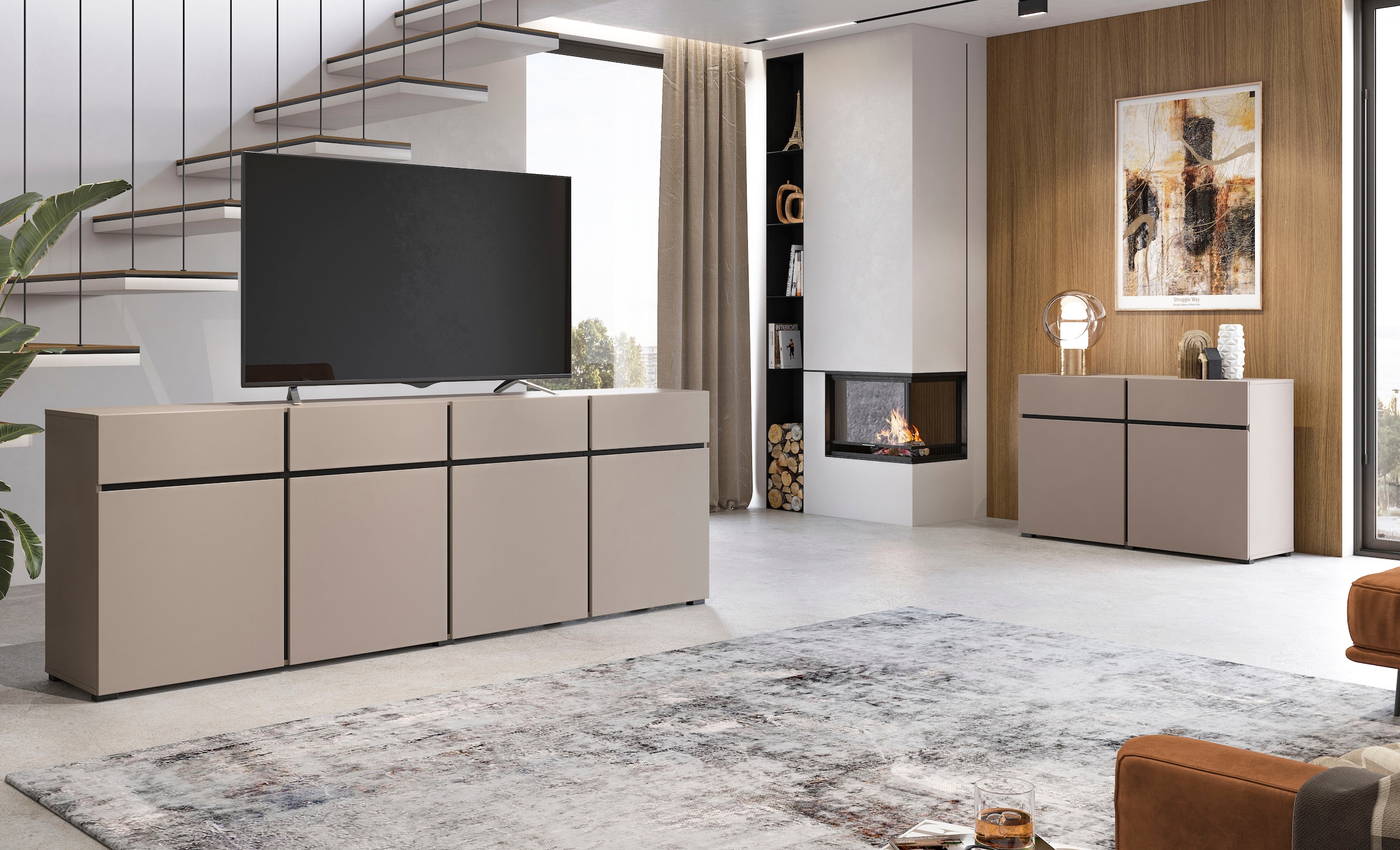 INOSIGN Sideboard »Cross,Breite 119,5 cm, moderne grifflose Kommode,2 Türen/2 Schubkästen«, Schubladenschrank,Anrichte mit viel Stauraum, Einlegeböden verstellbar