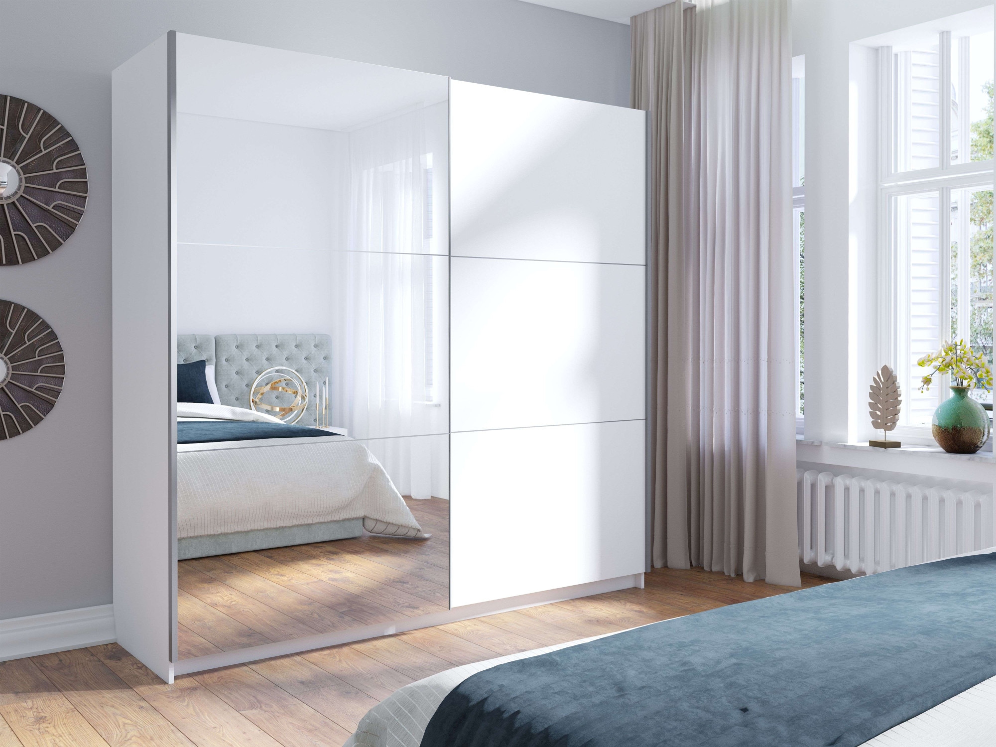 Home affaire Kleiderschrank »Kleiderschrank Fresno mit 5 Einlegeböden, Spiegel und Kleiderstange«, Garderobe mit 2 Schwebetüren, B/H/T 200/207/62 cm